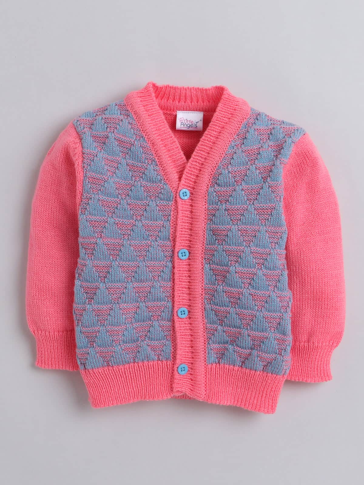 Little Angels Little Angels Sweater Set Baby Wool Full Sleeves V-Neck Textured Triangle Blue & White 3-Piece Set Sweater Sets Snow Cone Snugglewear Set