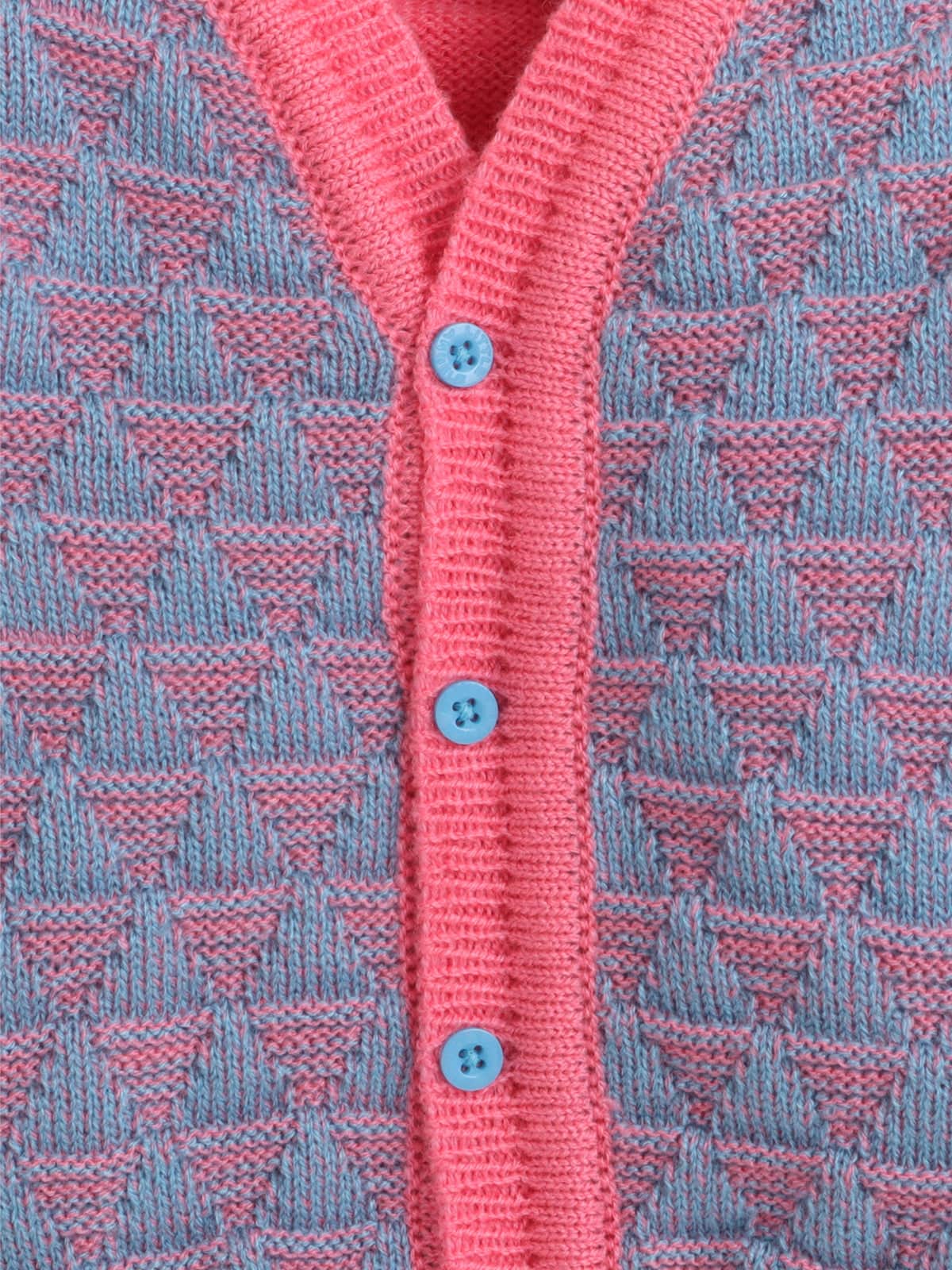 Little Angels Little Angels Sweater Set Baby Wool Full Sleeves V-Neck Textured Triangle Blue & White 3-Piece Set Sweater Sets Snow Cone Snugglewear Set