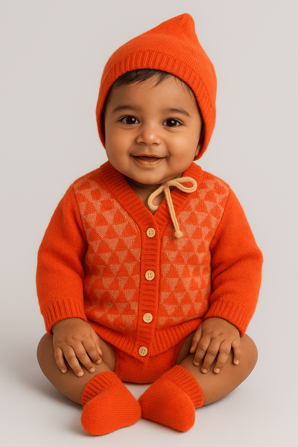 Little Angels Little Angels Sweater Set Baby Wool Full Sleeves V-Neck Textured Triangle Blue & White 3-Piece Set Sweater Sets Snow Cone Snugglewear Set
