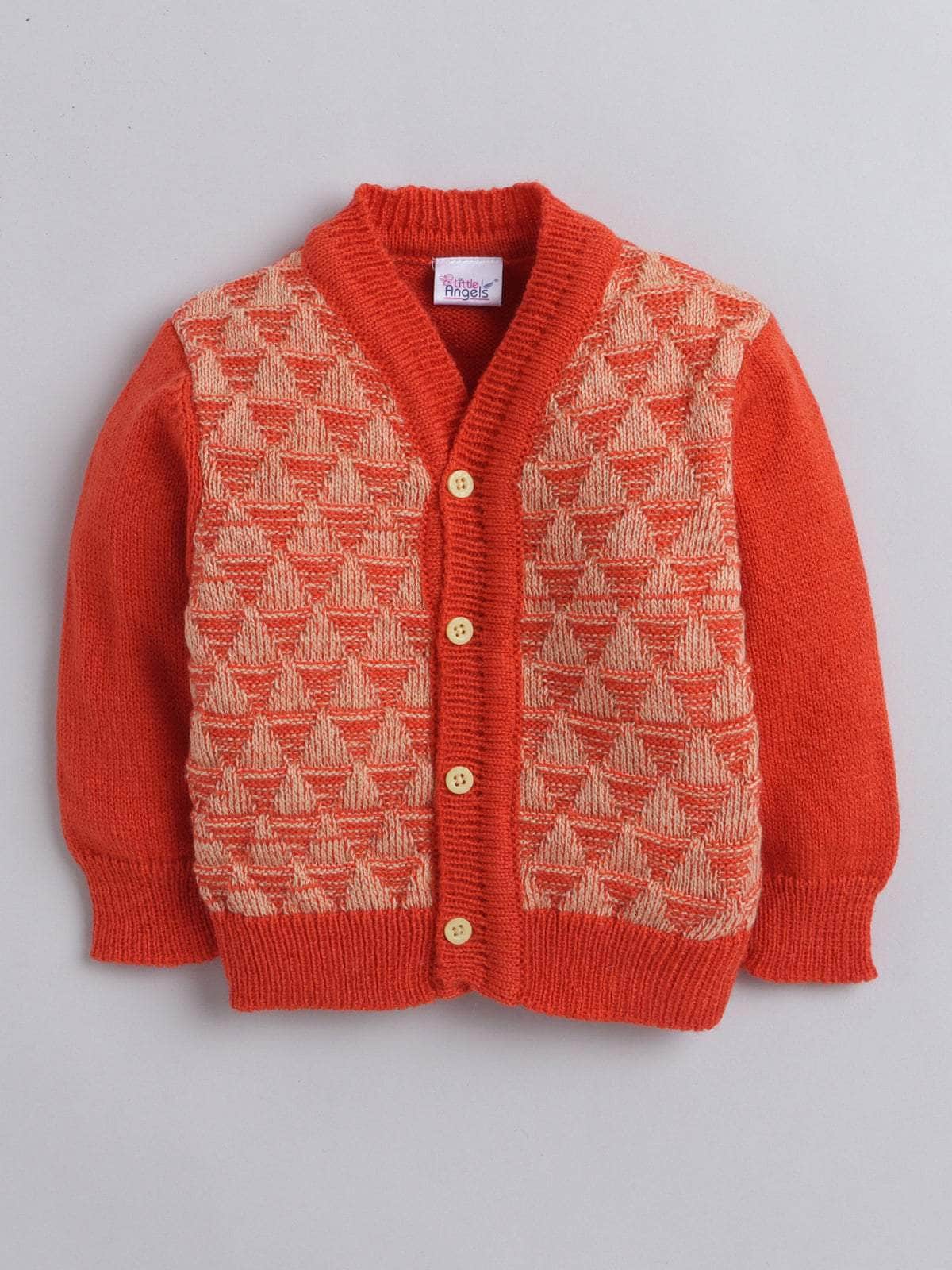 Little Angels Little Angels Sweater Set Baby Wool Full Sleeves V-Neck Textured Triangle Blue & White 3-Piece Set Sweater Sets Snow Cone Snugglewear Set