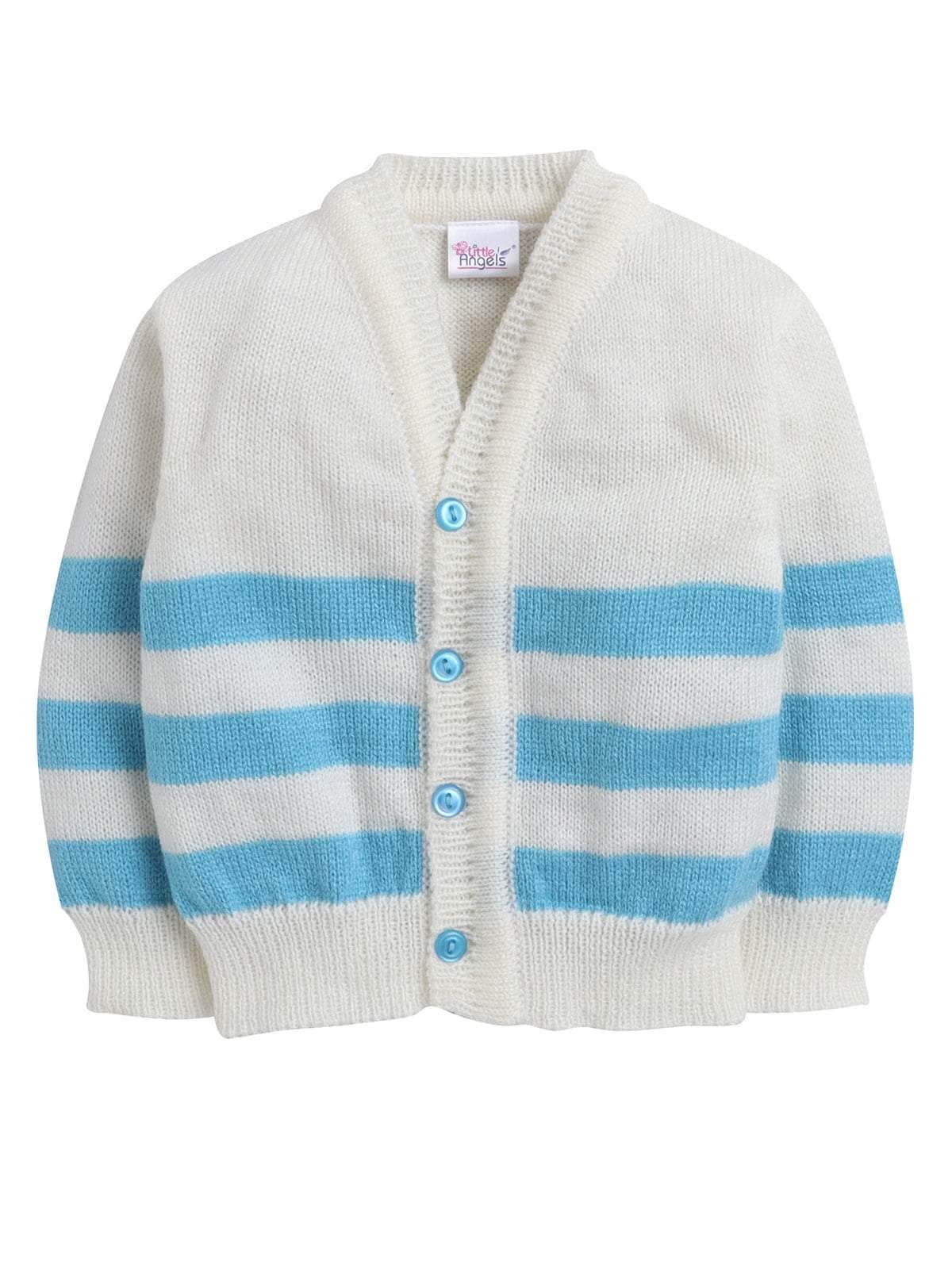 Little Angels Little Angels Sweater Set Baby Wool Full Sleeves V-Neck Striped White & Blue 3-Piece Set Sweater Sets Snowy Sky Baby Knit Set