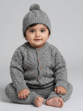 Little Angels Little Angels V-Neck Full Sleeves Full Sleeves Cable Knit Cardigan, Cap & Pants Sweater Sets Snuggle Me Grey Knit Set