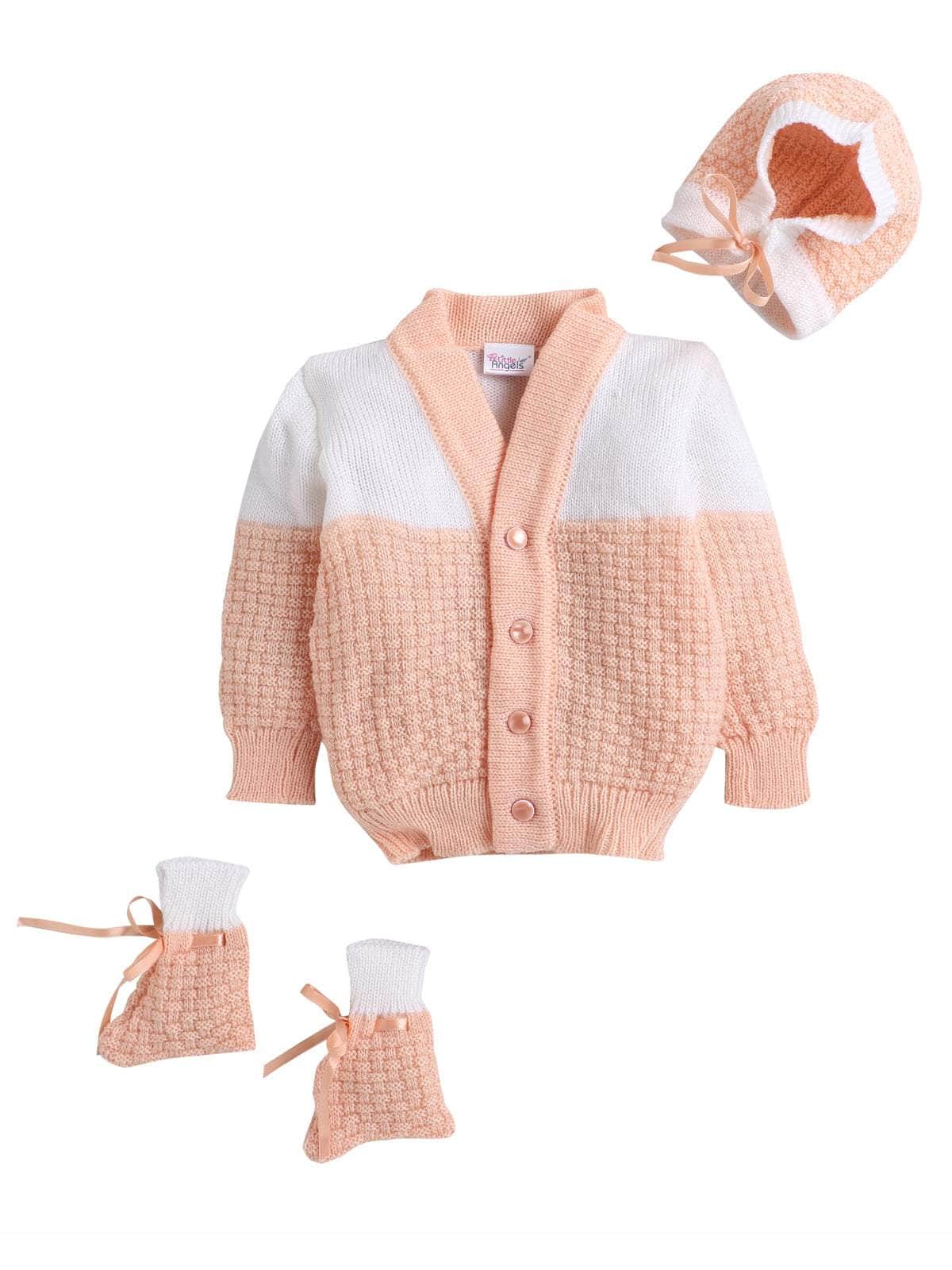 Little Angels Snuggle & Shine Baby Sweater Outfit Sweater Sets Snuggle & Shine Baby Sweater Outfit Peach / 0-3 M / Baby Wool