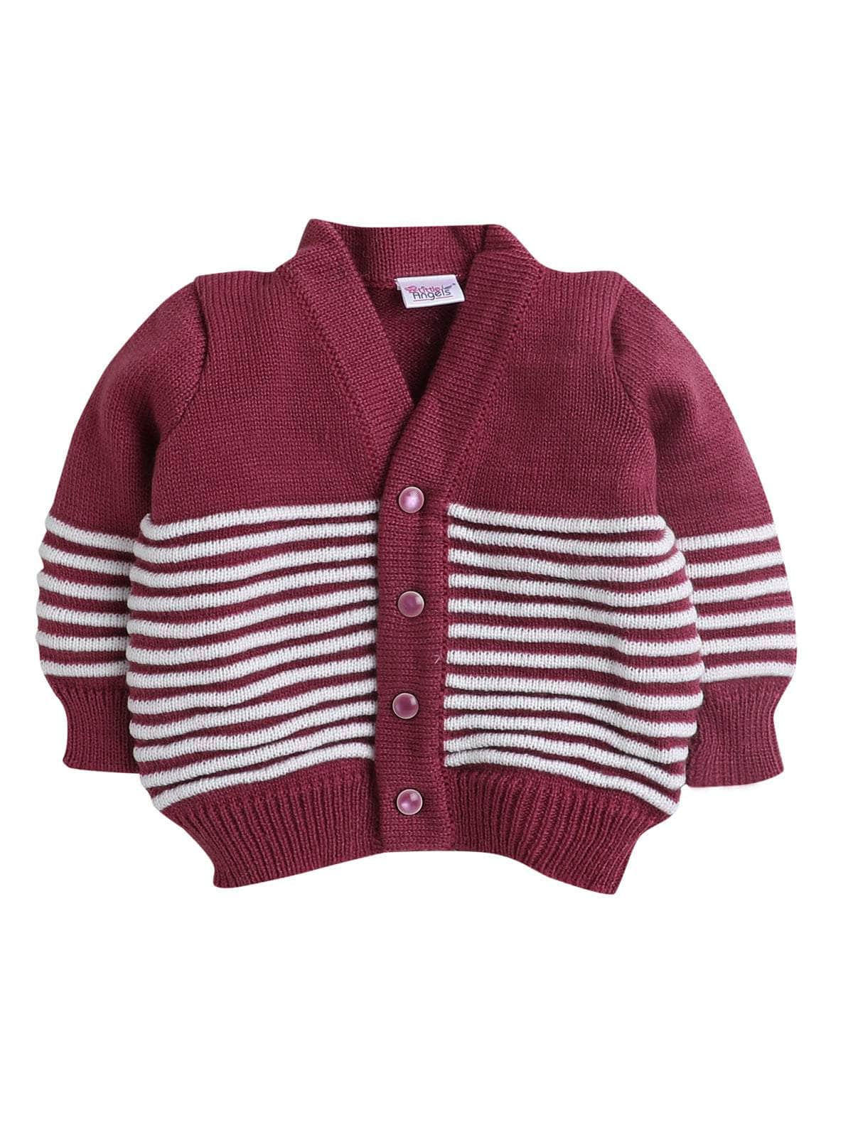 Little Angels Little Angels Sweater Set Baby Wool Full Sleeves V-Neck Bumper Striped Blue & Navy 3-Piece Set Sweater Sets Stripe Hop Cozy Baby Outfit