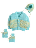 Little Angels Little Angels Sweater Set Baby Wool Full Sleeves V-Neck Bumper Striped Blue & Navy 3-Piece Set Sweater Sets Stripe Hop Cozy Baby Outfit 6-12M / Green & Yellow / Baby Wool