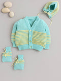 Little Angels Little Angels Sweater Set Baby Wool Full Sleeves V-Neck Bumper Striped Blue & Navy 3-Piece Set Sweater Sets Stripe Hop Cozy Baby Outfit Green & Yellow / Baby Wool / 3-6 M