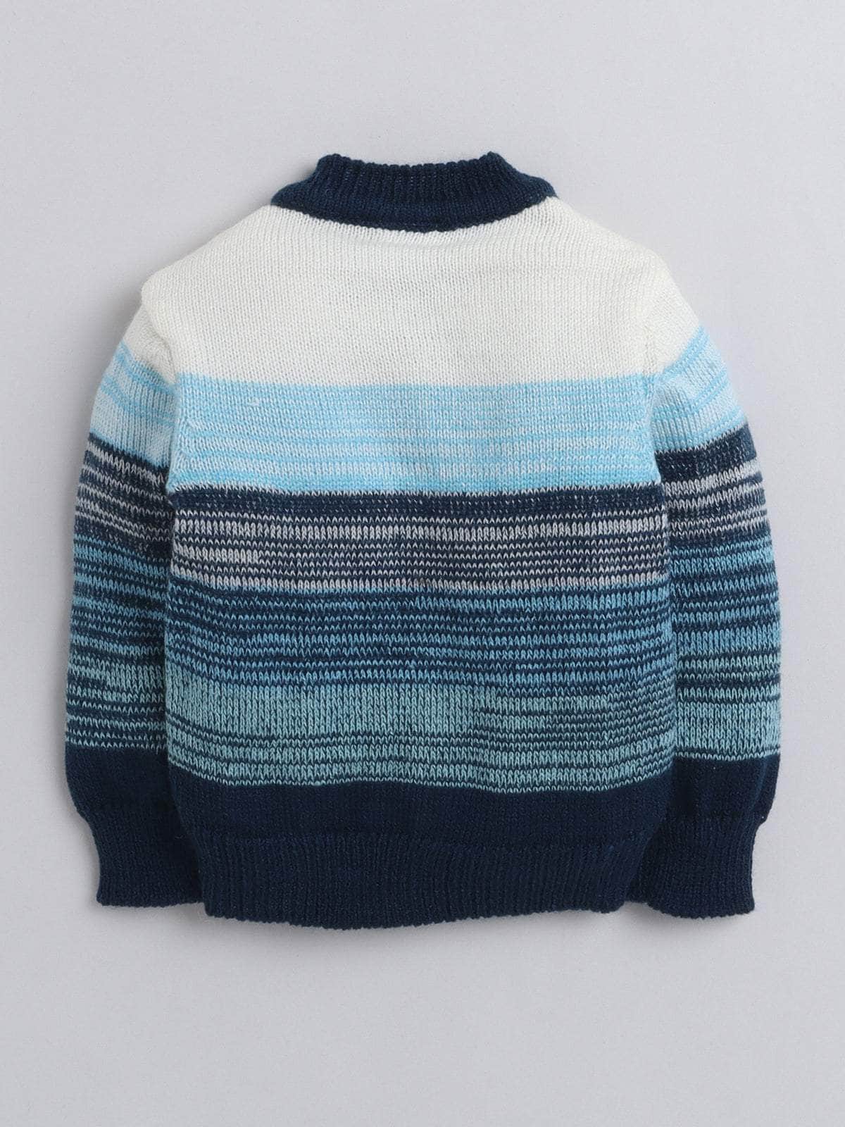 Little Angels Little Angels V-Neck Full Sleeves Textured Color-Block Blue & Multi Cardigan, Pants, Cap & Socks Sweater Sets Stripe Parade Baby Sweater Set
