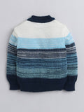Little Angels Little Angels V-Neck Full Sleeves Textured Color-Block Blue & Multi Cardigan, Pants, Cap & Socks Sweater Sets Stripe Parade Baby Sweater Set