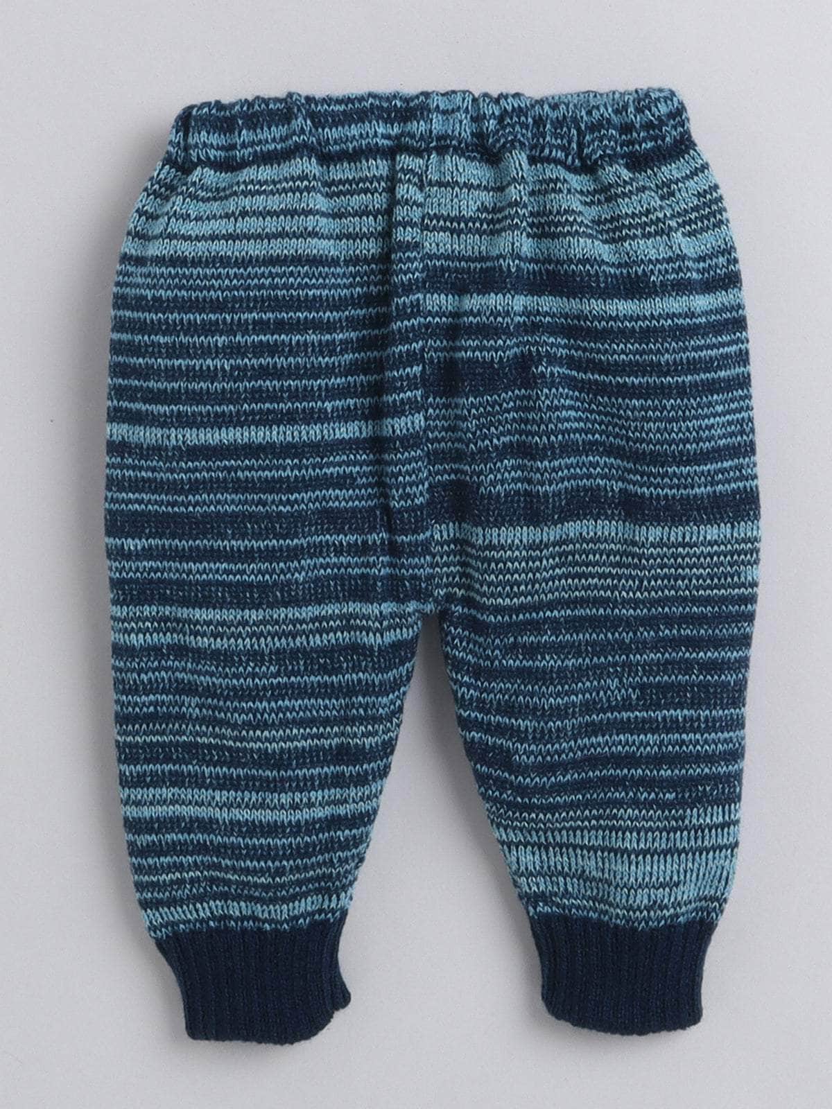 Little Angels Little Angels V-Neck Full Sleeves Textured Color-Block Blue & Multi Cardigan, Pants, Cap & Socks Sweater Sets Stripe Parade Baby Sweater Set