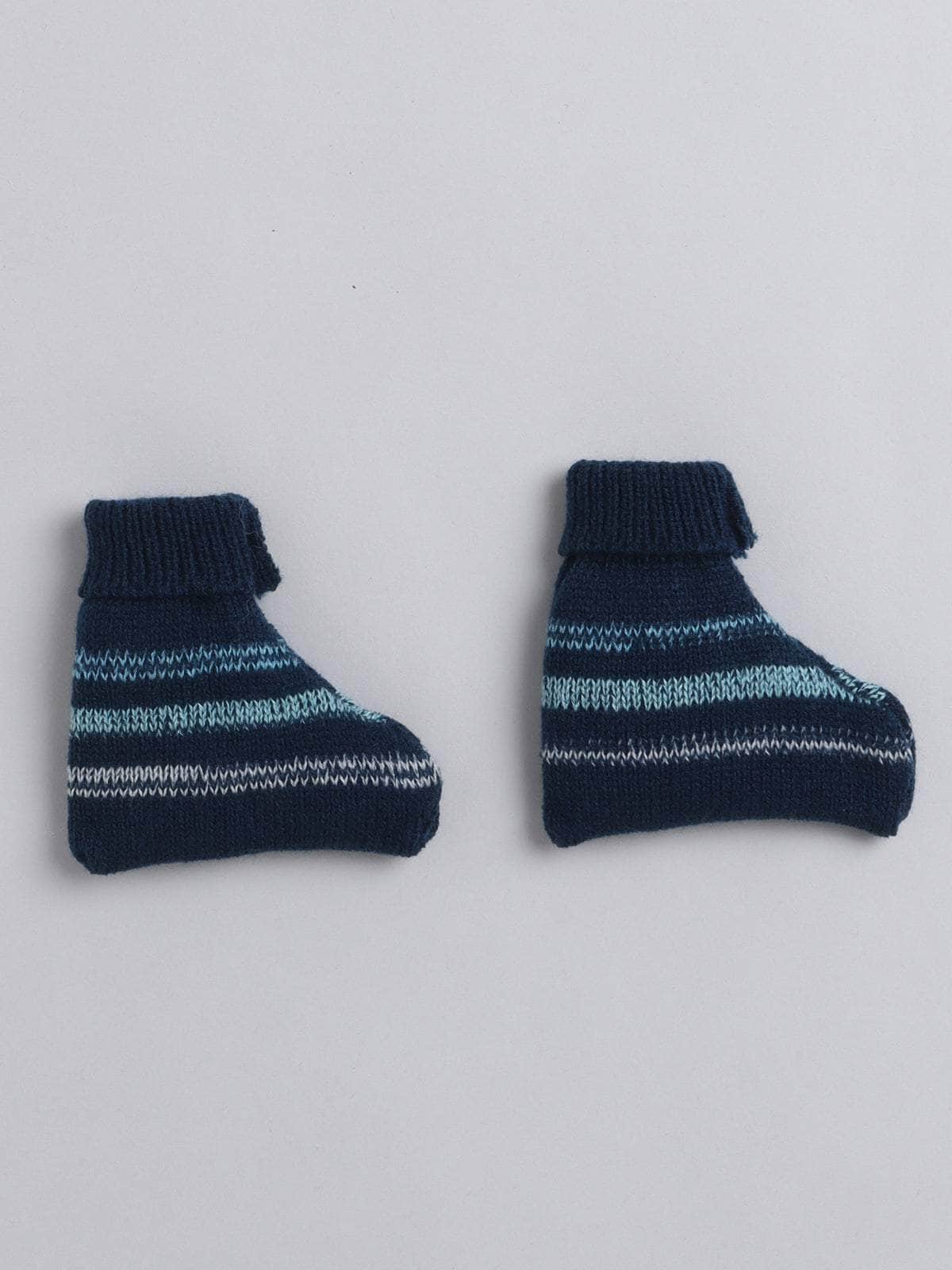 Little Angels Little Angels V-Neck Full Sleeves Textured Color-Block Blue & Multi Cardigan, Pants, Cap & Socks Sweater Sets Stripe Parade Baby Sweater Set