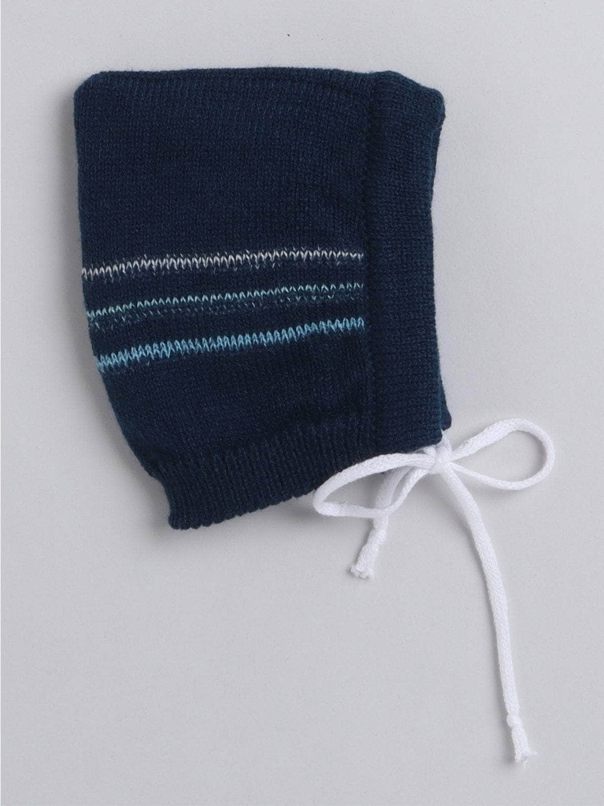 Little Angels Little Angels V-Neck Full Sleeves Textured Color-Block Blue & Multi Cardigan, Pants, Cap & Socks Sweater Sets Stripe Parade Baby Sweater Set