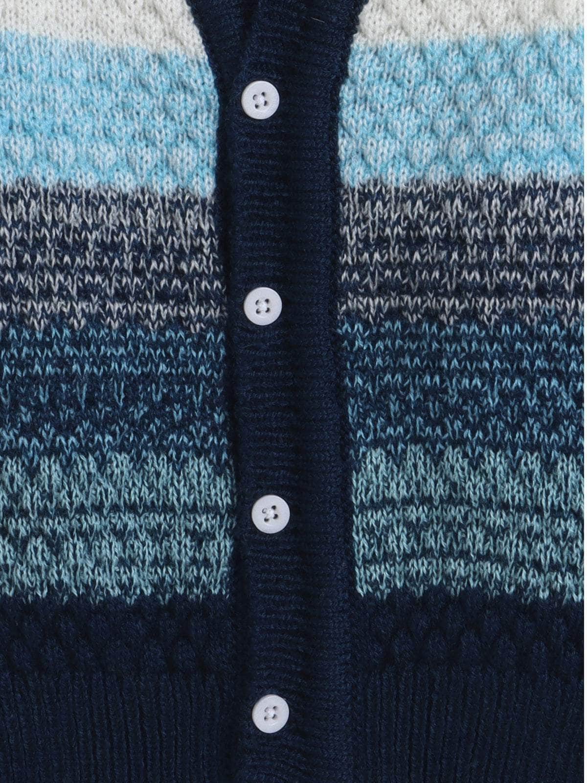 Little Angels Little Angels V-Neck Full Sleeves Textured Color-Block Blue & Multi Cardigan, Pants, Cap & Socks Sweater Sets Stripe Parade Baby Sweater Set