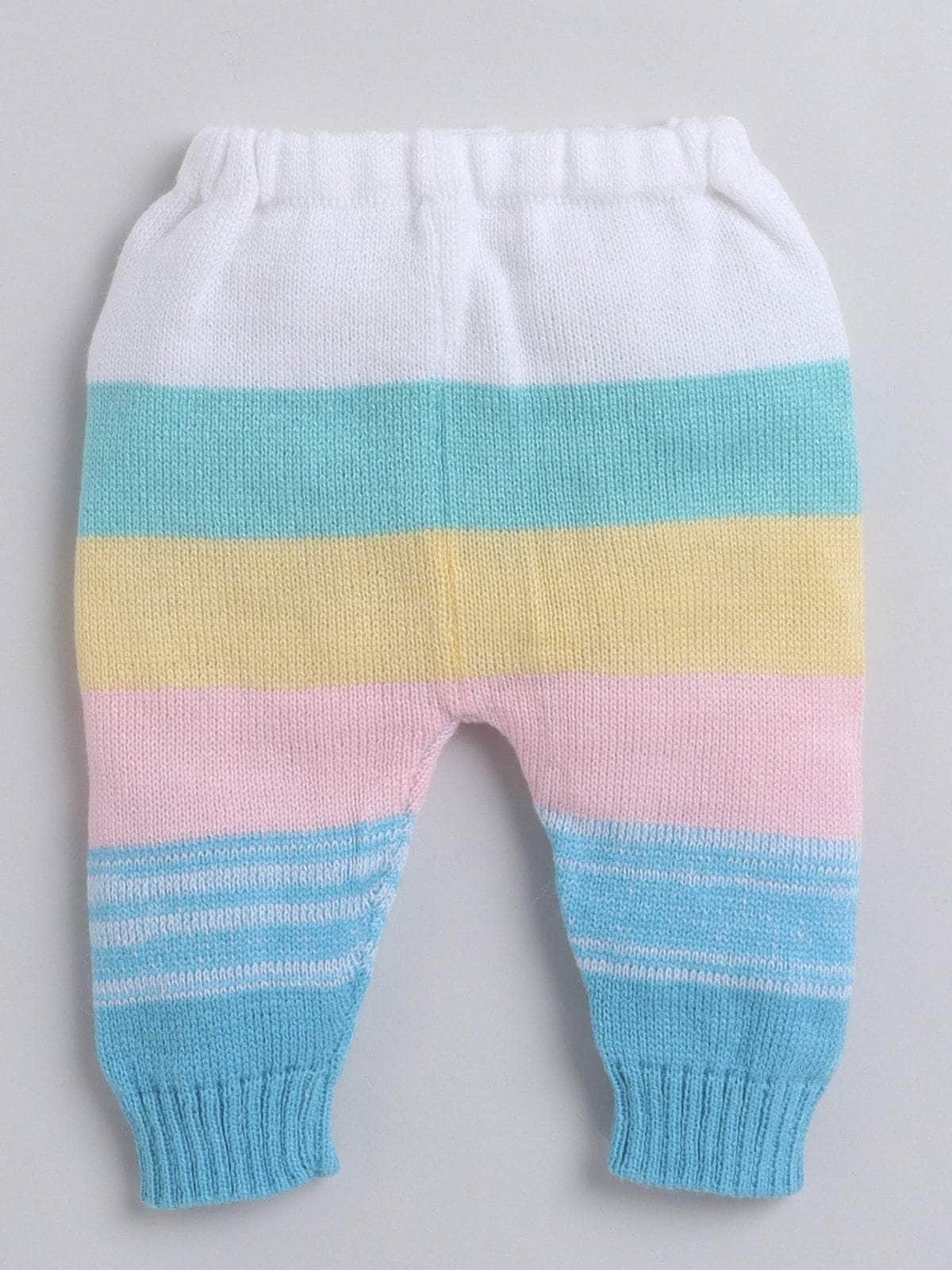 Little Angels Little Angels V-Neck Full Sleeves Textured Color-Block Blue & Multi Cardigan, Pants, Cap & Socks Sweater Sets Stripe Parade Baby Sweater Set
