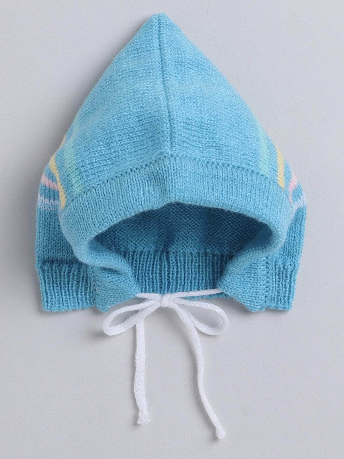 Little Angels Little Angels V-Neck Full Sleeves Textured Color-Block Blue & Multi Cardigan, Pants, Cap & Socks Sweater Sets Stripe Parade Baby Sweater Set