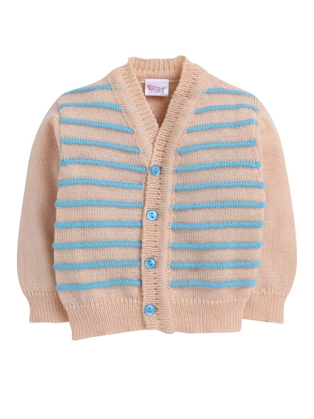 Little Angels Little Angels Sweater Set Baby Wool Full Sleeves V-Neck Bud Striped Peach 3-Piece Set Sweater Sets Stripe Parade Baby Sweater Set