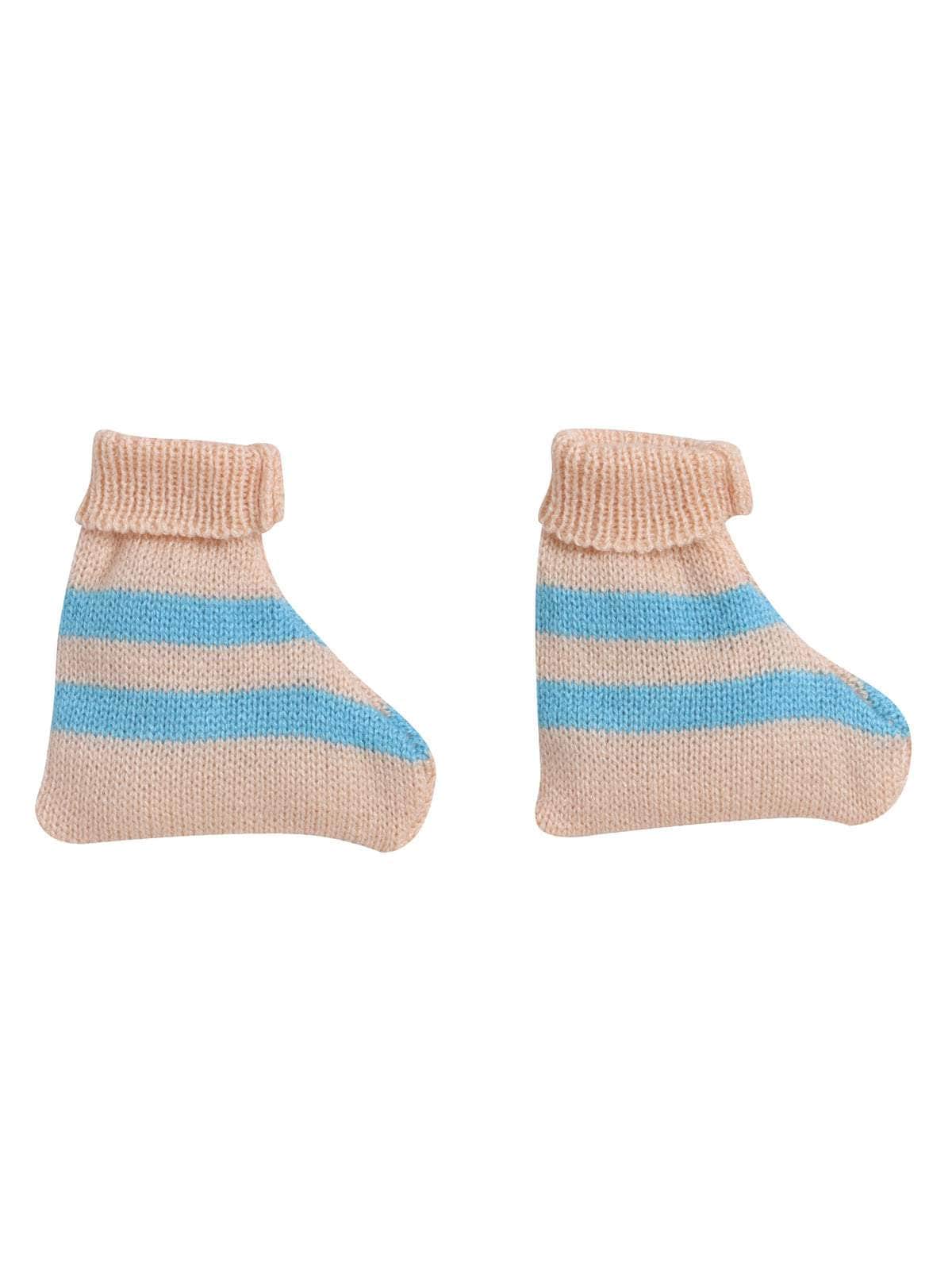 Little Angels Little Angels Sweater Set Baby Wool Full Sleeves V-Neck Bud Striped Peach 3-Piece Set Sweater Sets Stripe Parade Baby Sweater Set