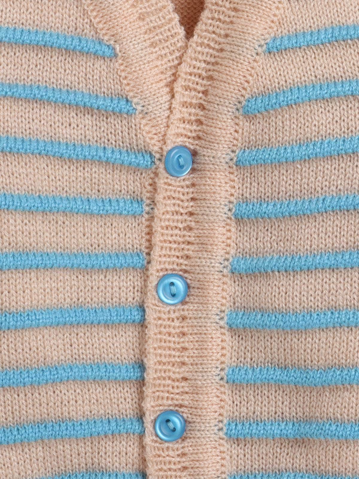 Little Angels Little Angels Sweater Set Baby Wool Full Sleeves V-Neck Bud Striped Peach 3-Piece Set Sweater Sets Stripe Parade Baby Sweater Set