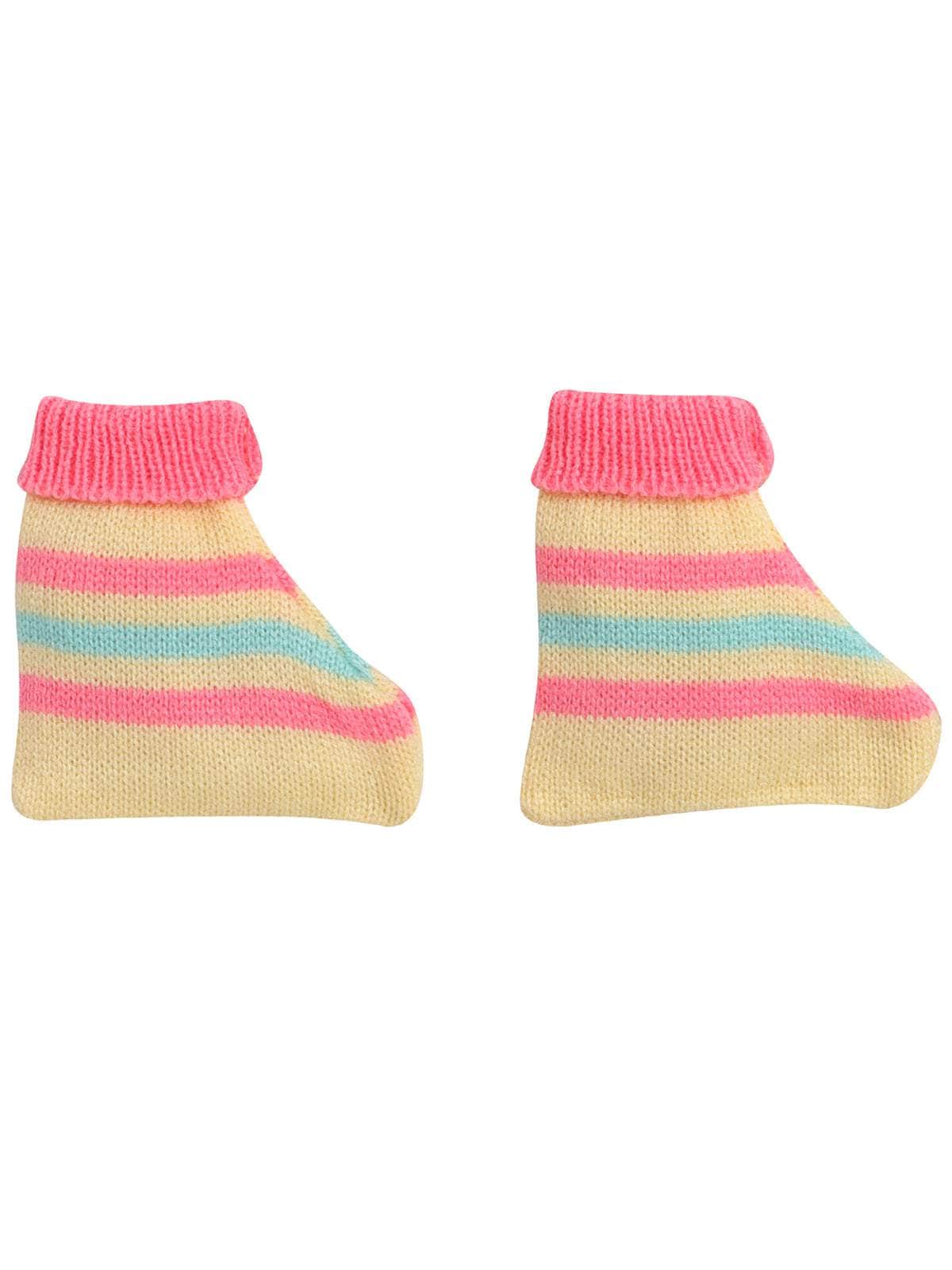 Little Angels Little Angels V-Neck Full Sleeves Striped Green & Neon Pink Cardigan, Pants, Cap & Socks Sweater Sets Stripe & Shine Knit Combo set