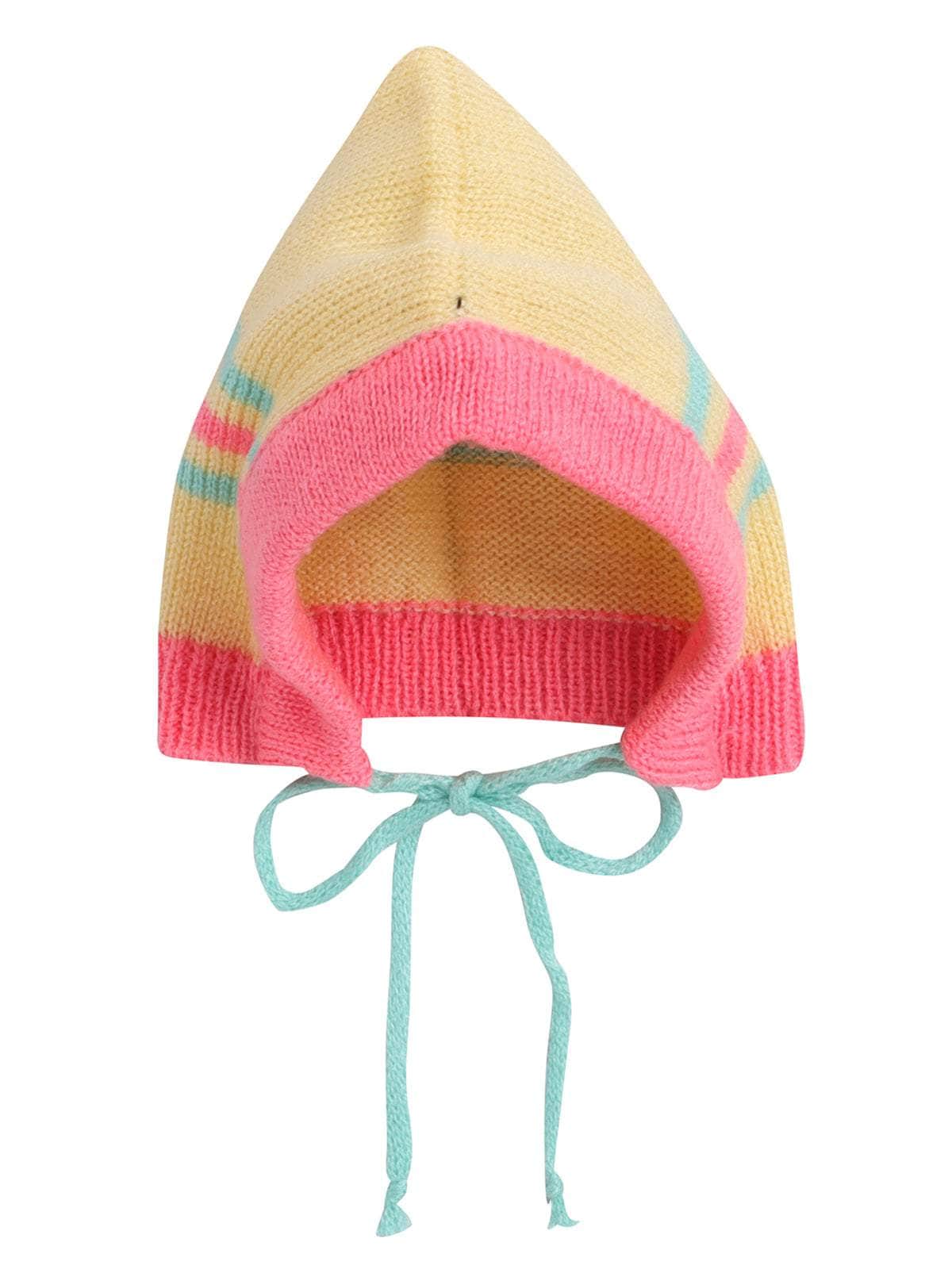 Little Angels Little Angels V-Neck Full Sleeves Striped Green & Neon Pink Cardigan, Pants, Cap & Socks Sweater Sets Stripe & Shine Knit Combo set