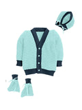 Little Angels Little Angels V-Neck Full Sleeves Color-Block with Cable Knit Grey & Navy Cardigan, Pants, Cap & Socks Sweater Sets The Neo-Classic Knitted Sweater Set 0-3 M / Green & Navy / Soft Wool