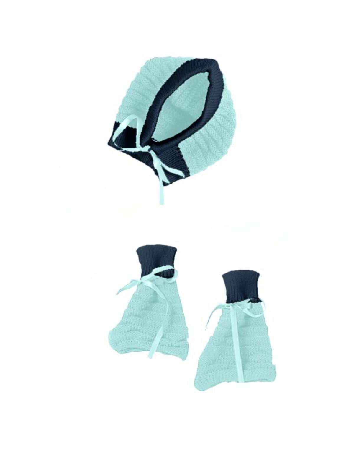 Little Angels Little Angels V-Neck Full Sleeves Color-Block with Cable Knit Grey & Navy Cardigan, Pants, Cap & Socks Sweater Sets The Neo-Classic Knitted Sweater Set 0-3 M / Green & Navy / Soft Wool