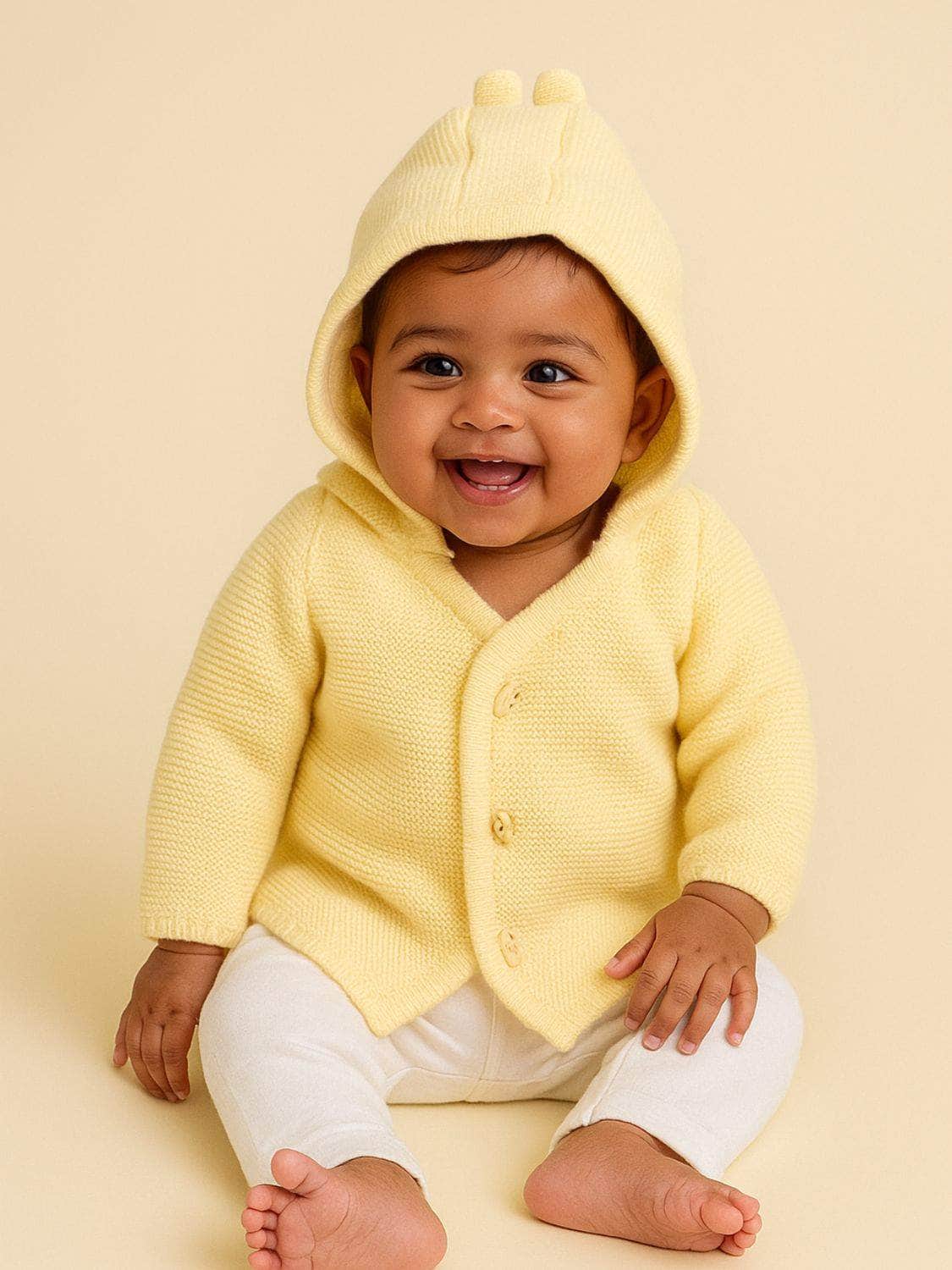 Little Angels Little Angels Sweater Set Baby Wool Full Sleeves V-Neck Striped in a Pearl Pattern Pink 3-Piece Set Sweater Sets Timeless Baby Knit Set 6-12M / Peach / Baby Wool
