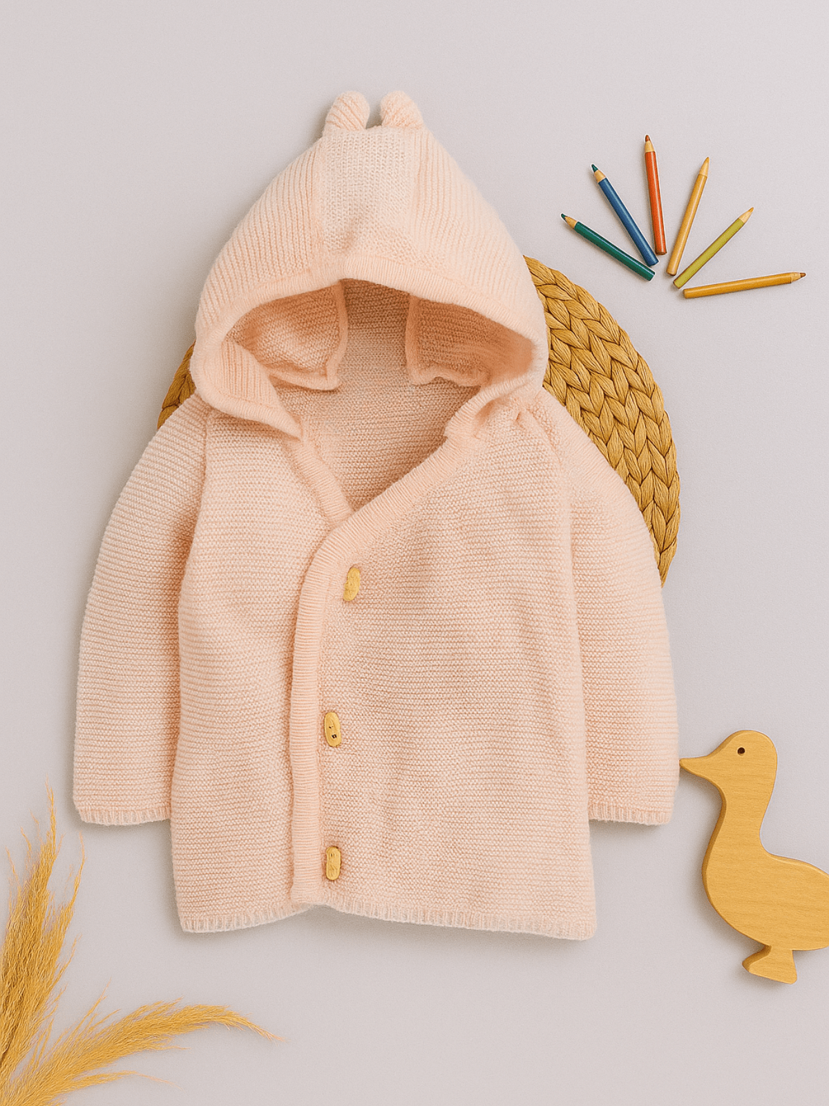 Peach 3-piece baby wool sweater set for baby 6-12 months by Little Angels