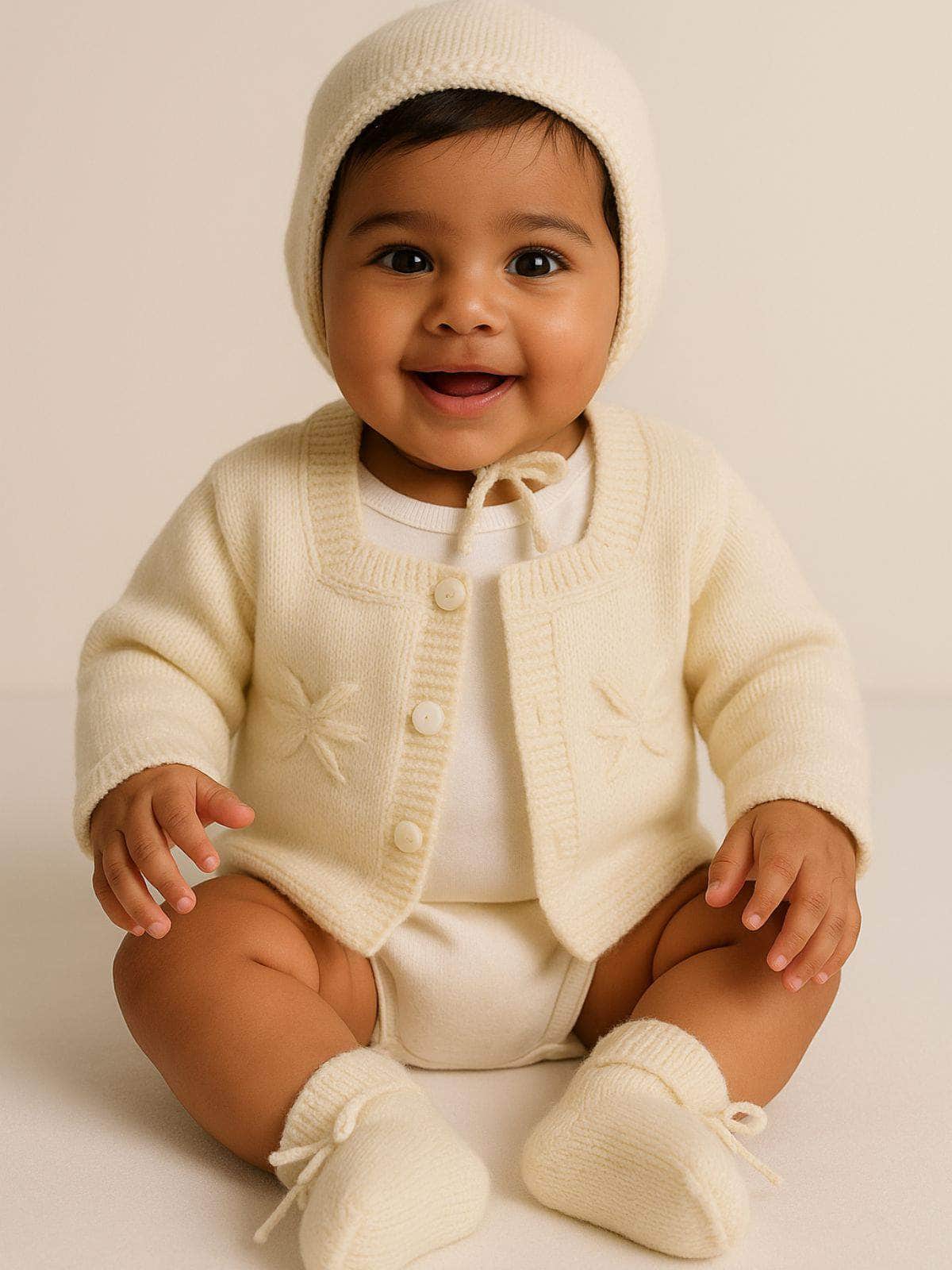 Little Angels Timeless Star Embroidered Baby Set Sweater Sets Timeless Star Embroidered Baby Set cream / 3-6 M