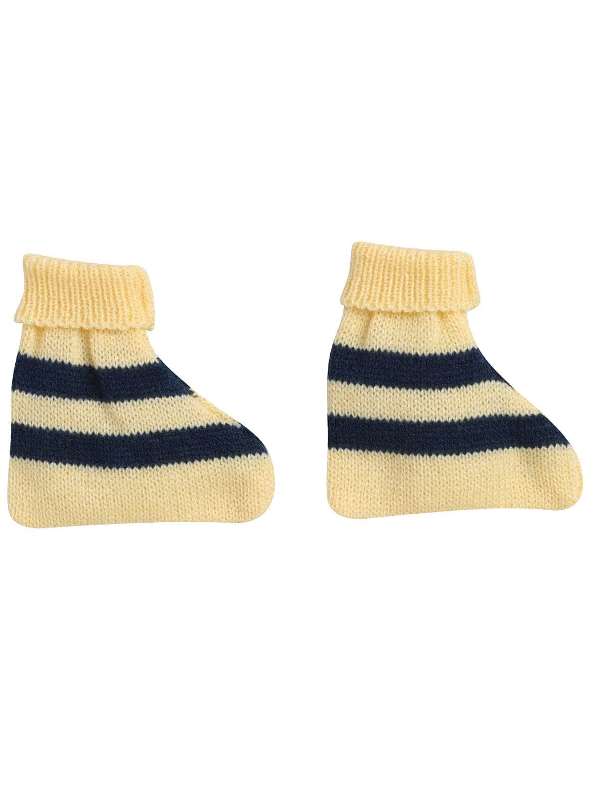 Little Angels Little Angels Sweater Set Baby Wool Full Sleeves V-Neck Textured Striped Yellow & Navy 3-Piece Set Sweater Sets Tiny Explorer Cozy Knit Outfit