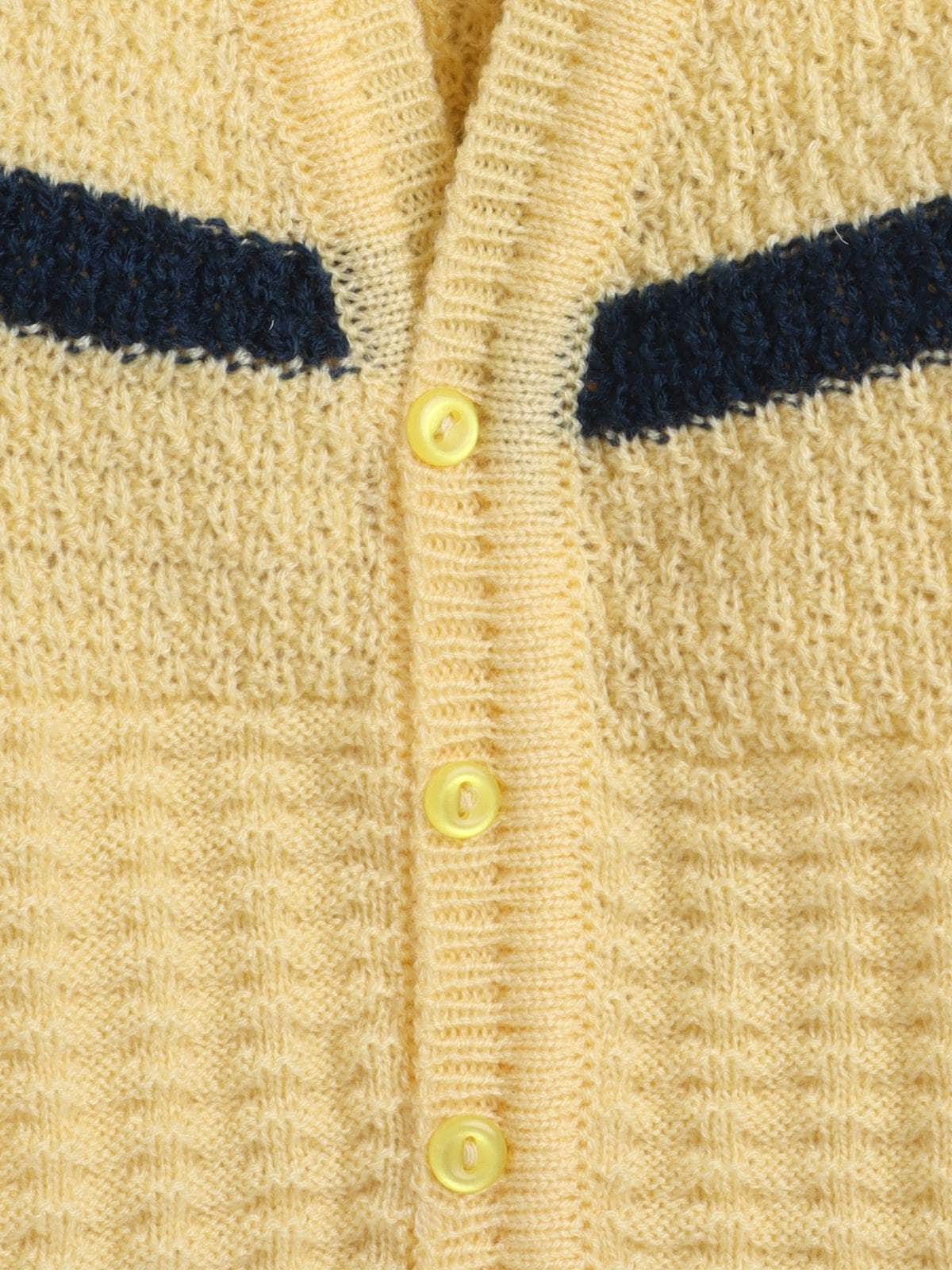 Little Angels Little Angels Sweater Set Baby Wool Full Sleeves V-Neck Textured Striped Yellow & Navy 3-Piece Set Sweater Sets Tiny Explorer Cozy Knit Outfit