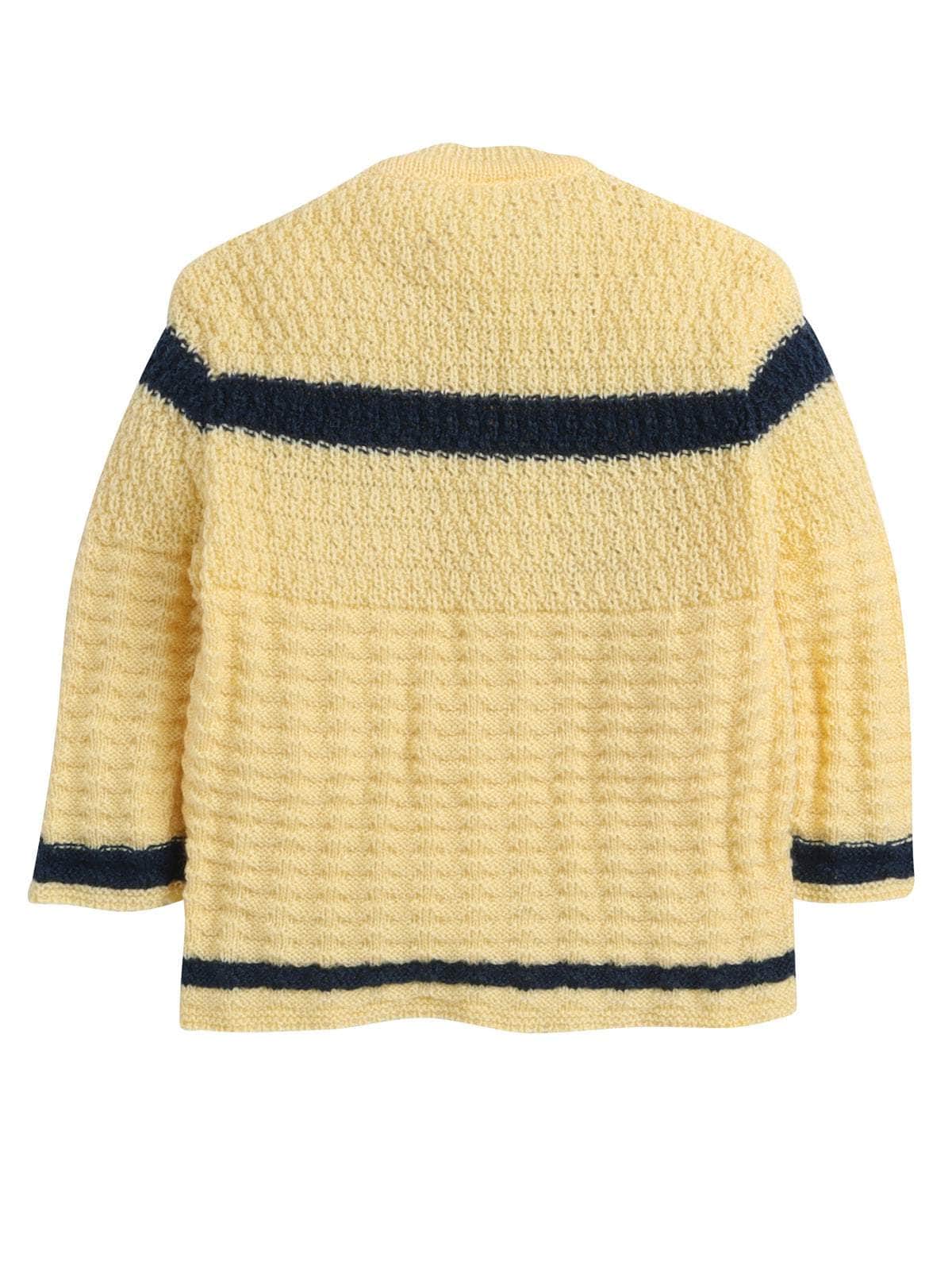Little Angels Little Angels Sweater Set Baby Wool Full Sleeves V-Neck Textured Striped Yellow & Navy 3-Piece Set Sweater Sets Tiny Explorer Cozy Knit Outfit