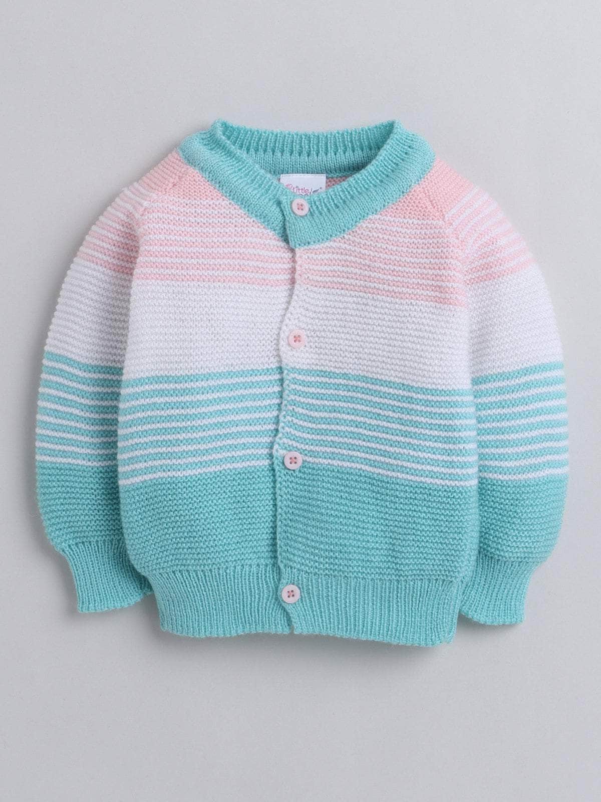 Little Angels Little Angels V-Neck Full Sleeves Striped Royal Blue & Mustard Cardigan, Pants, Cap & Socks Sweater Sets Tiny Sailor Stripes Set