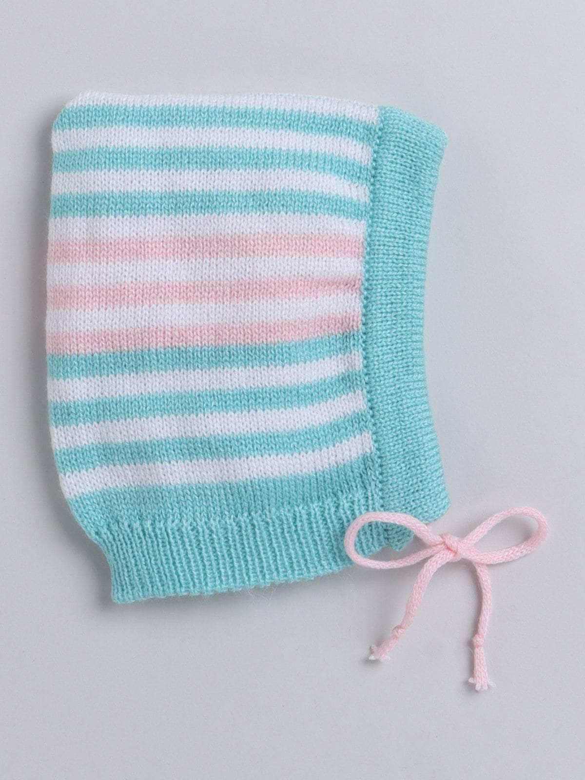 Little Angels Little Angels V-Neck Full Sleeves Striped Royal Blue & Mustard Cardigan, Pants, Cap & Socks Sweater Sets Tiny Sailor Stripes Set