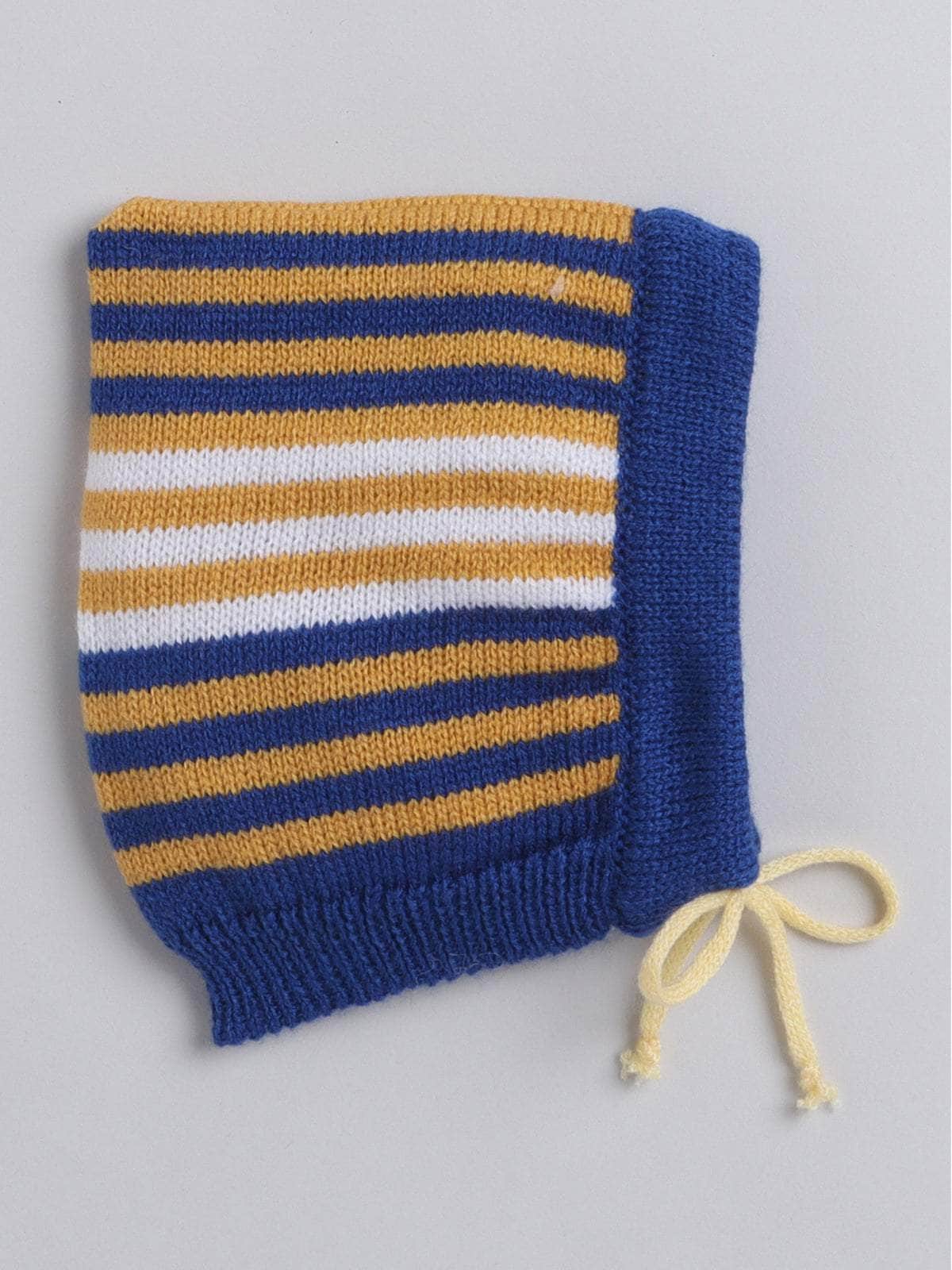 Little Angels Little Angels V-Neck Full Sleeves Striped Royal Blue & Mustard Cardigan, Pants, Cap & Socks Sweater Sets Tiny Sailor Stripes Set
