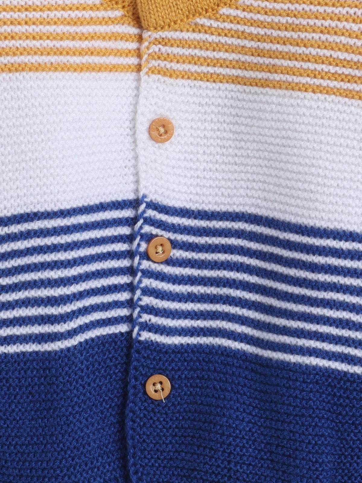 Little Angels Little Angels V-Neck Full Sleeves Striped Royal Blue & Mustard Cardigan, Pants, Cap & Socks Sweater Sets Tiny Sailor Stripes Set