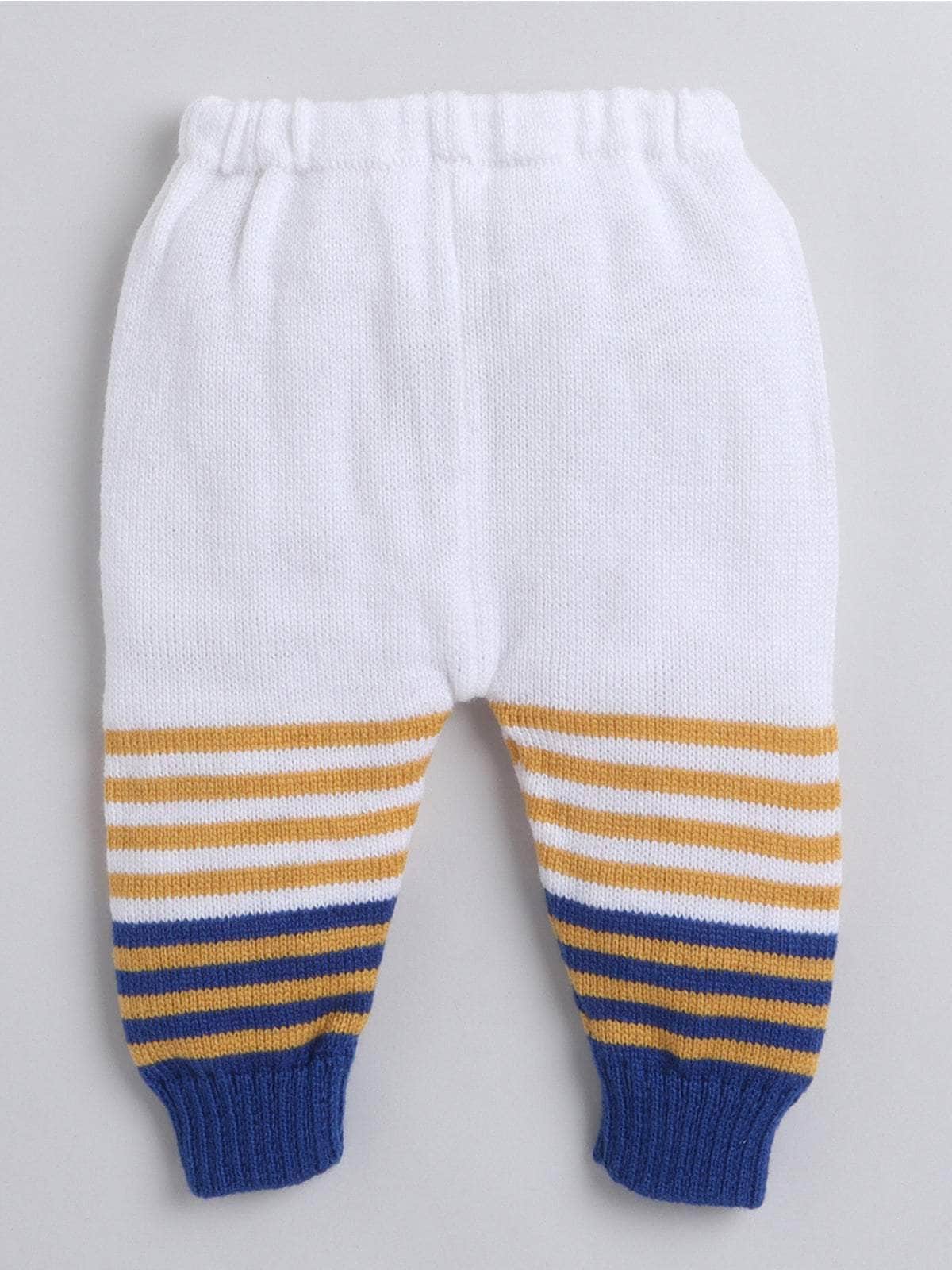 Little Angels Little Angels V-Neck Full Sleeves Striped Royal Blue & Mustard Cardigan, Pants, Cap & Socks Sweater Sets Tiny Sailor Stripes Set