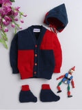 Little Angels Little Angels Sweater Set Baby Wool Full Sleeves V-Neck Color-Block Navy & Red 3-Piece Set Sweater Sets Tiny Spark Soft Knit Set 0-3M / Navy & Red / Baby Wool