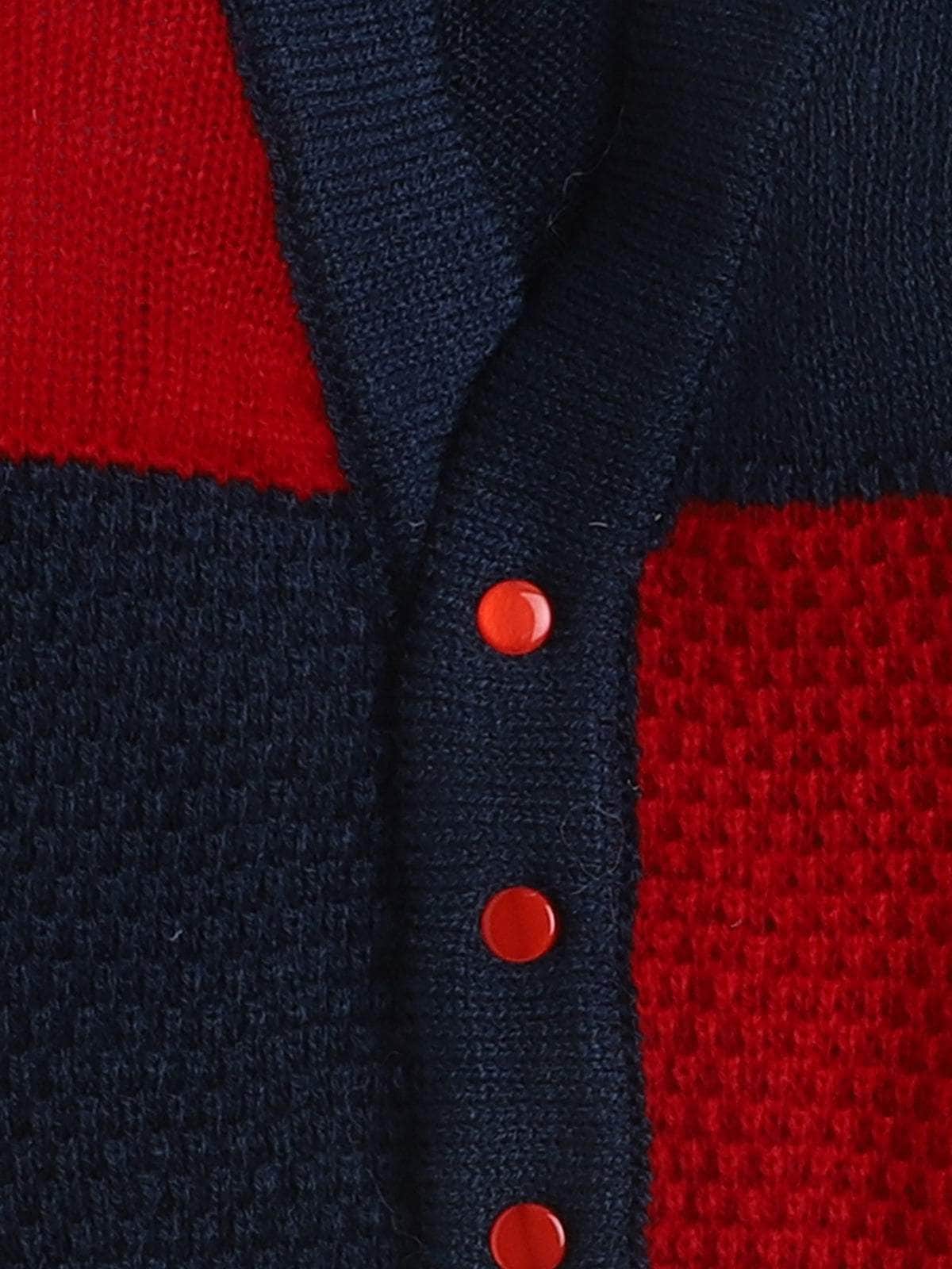 Little Angels Little Angels Sweater Set Baby Wool Full Sleeves V-Neck Color-Block Navy & Red 3-Piece Set Sweater Sets Tiny Spark Soft Knit Set