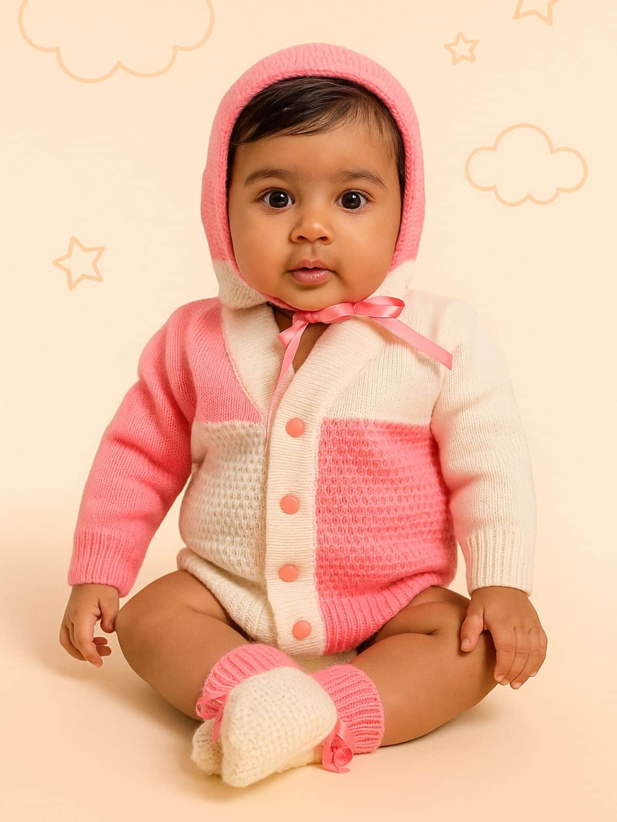 Little Angels Little Angels Sweater Set Baby Wool Full Sleeves V-Neck Color-Block Navy & Red 3-Piece Set Sweater Sets Tiny Spark Soft Knit Set