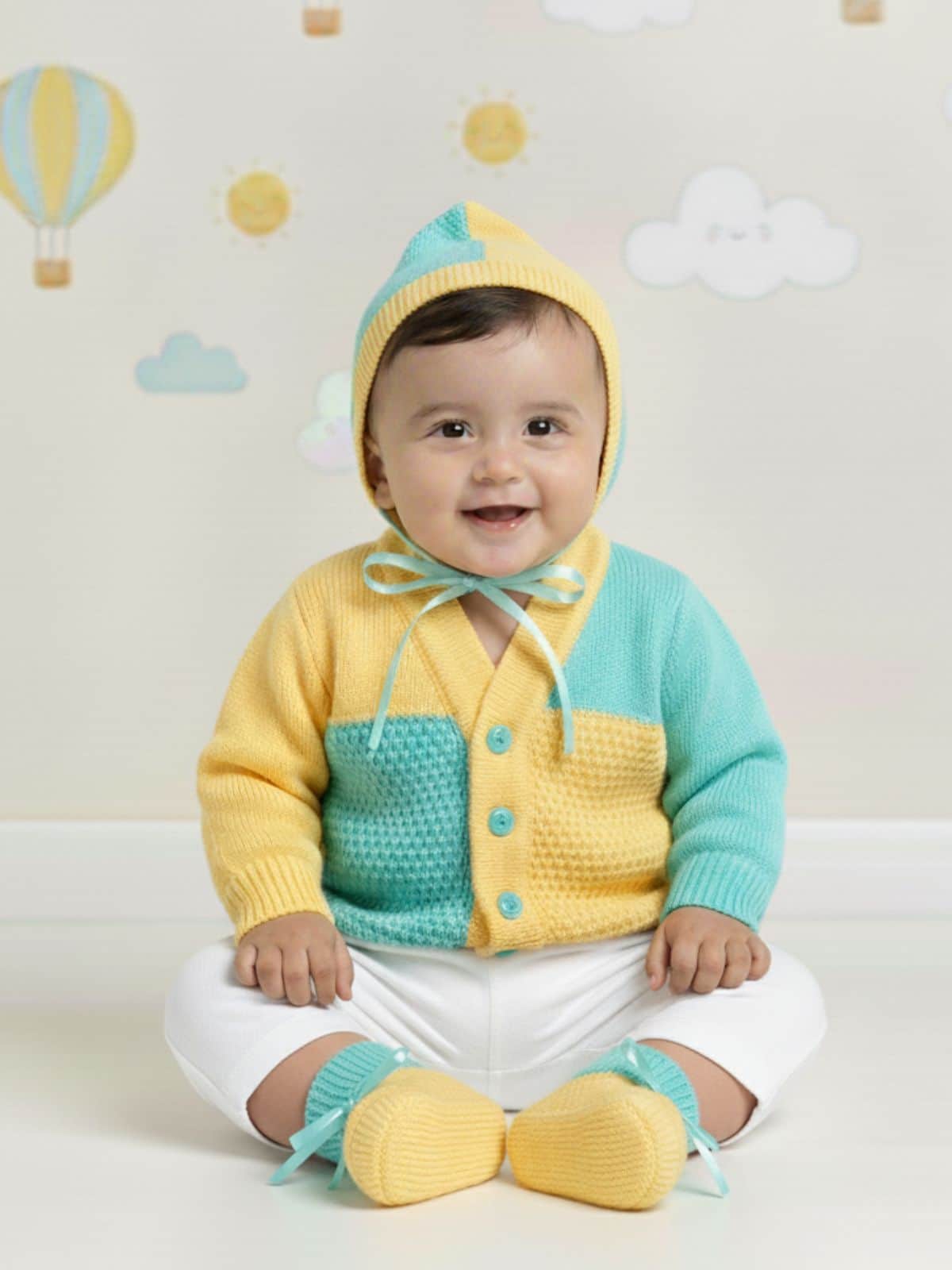 Little Angels Little Angels Sweater Set Baby Wool Full Sleeves V-Neck Color-Block Navy & Red 3-Piece Set Sweater Sets Tiny Spark Soft Knit Set