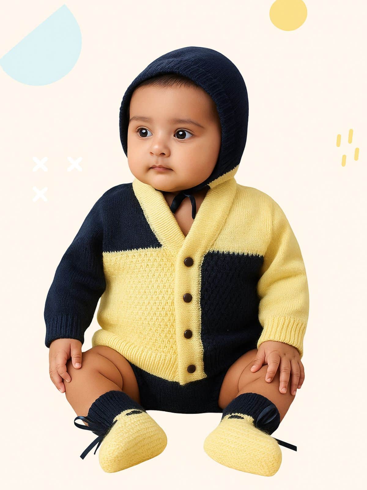 Little Angels Little Angels Sweater Set Baby Wool Full Sleeves V-Neck Color-Block Navy & Red 3-Piece Set Sweater Sets Tiny Spark Soft Knit Set