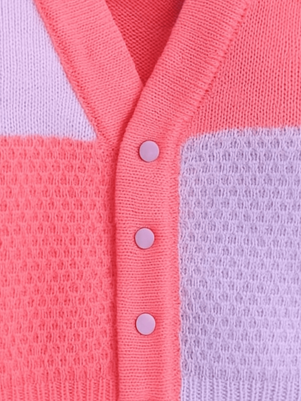 Little Angels Little Angels Sweater Set Baby Wool Full Sleeves V-Neck Color-Block Yellow & Green 3-Piece Set Sweater Sets Tiny Spark Soft Knit Set 6-12 M / Neon Pink & Violet / Soft Wool