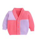 Little Angels Little Angels Sweater Set Baby Wool Full Sleeves V-Neck Color-Block Yellow & Green 3-Piece Set Sweater Sets Tiny Spark Soft Knit Set 6-12 M / Neon Pink & Violet / Soft Wool