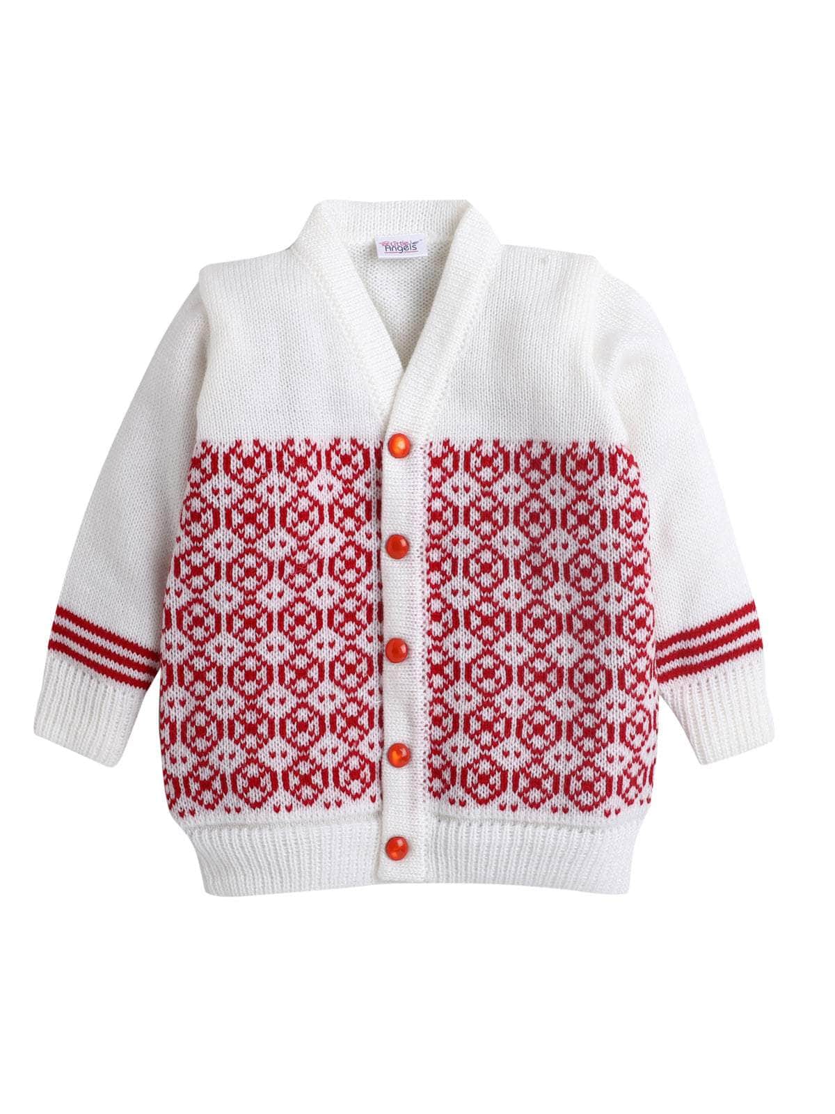 Little Angels Little Angels Sweater Set Baby Wool Full Sleeves V-Neck Fair Isle Knitted Red 3-Piece Set Sweater Sets Tiny Treasures Gems Knit Set