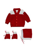 Little Angels Little Angels Sweater Set Baby Wool Full Sleeves V-Neck Fair Isle Knitted Peach 3-Piece Set Sweater Sets Tiny Treasures Gems Knit Set 6-12M / Red / Baby Wool