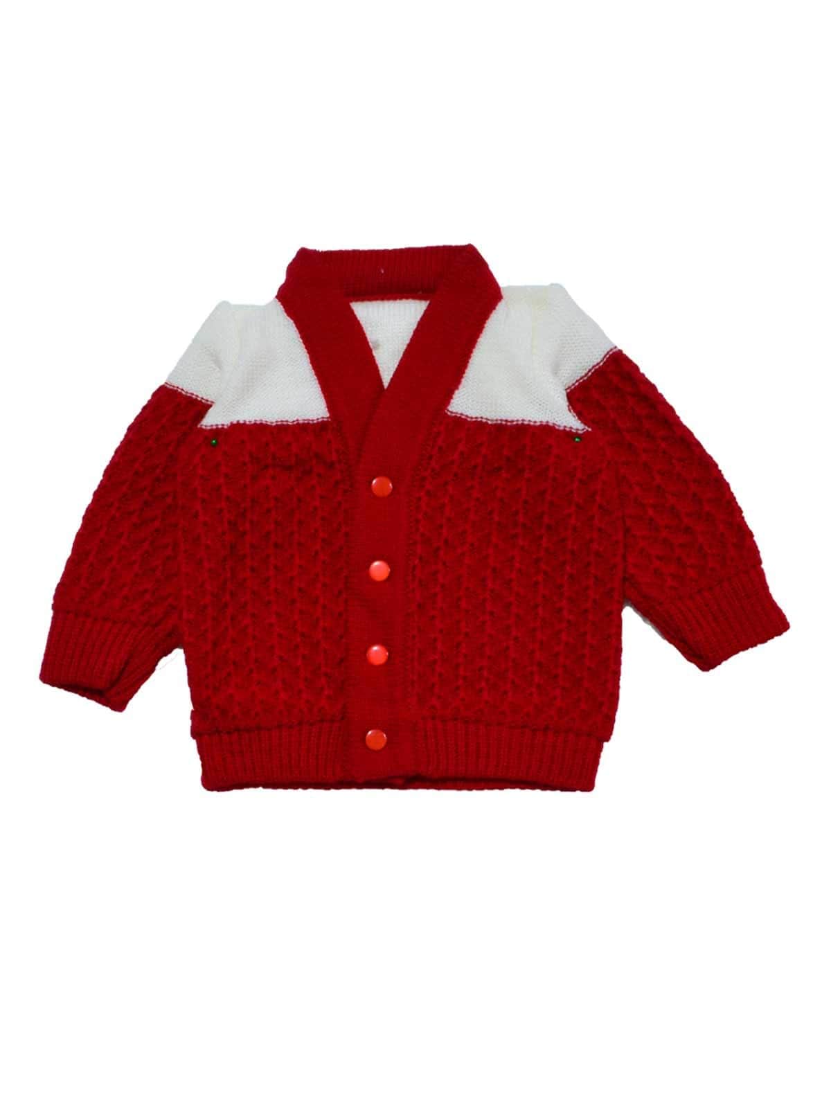 Little Angels Little Angels Sweater Set Baby Wool Full Sleeves V-Neck Fair Isle Knitted Peach 3-Piece Set Sweater Sets Tiny Treasures Gems Knit Set 6-12M / Red / Baby Wool