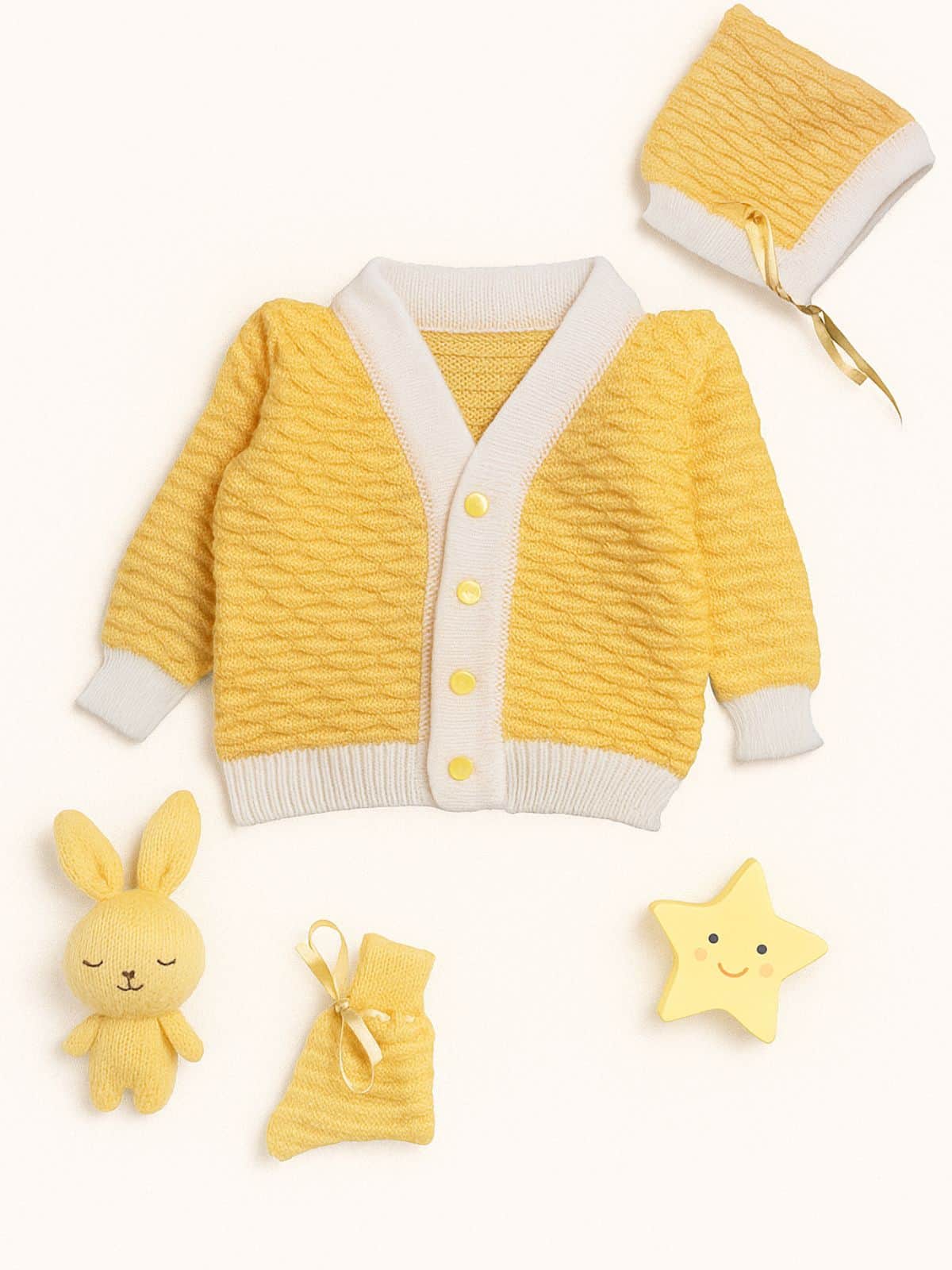 Yellow 3-piece baby wool sweater set for baby 6-12 months by Little Angels