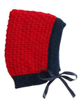 Little Angels Little Angels Sweater Set Baby Wool Full Sleeves V-Neck Color-Block with Basketweave Filling Design Red & Navy 3-Piece Set Sweater Sets Toasty Tots Winter Charm Set