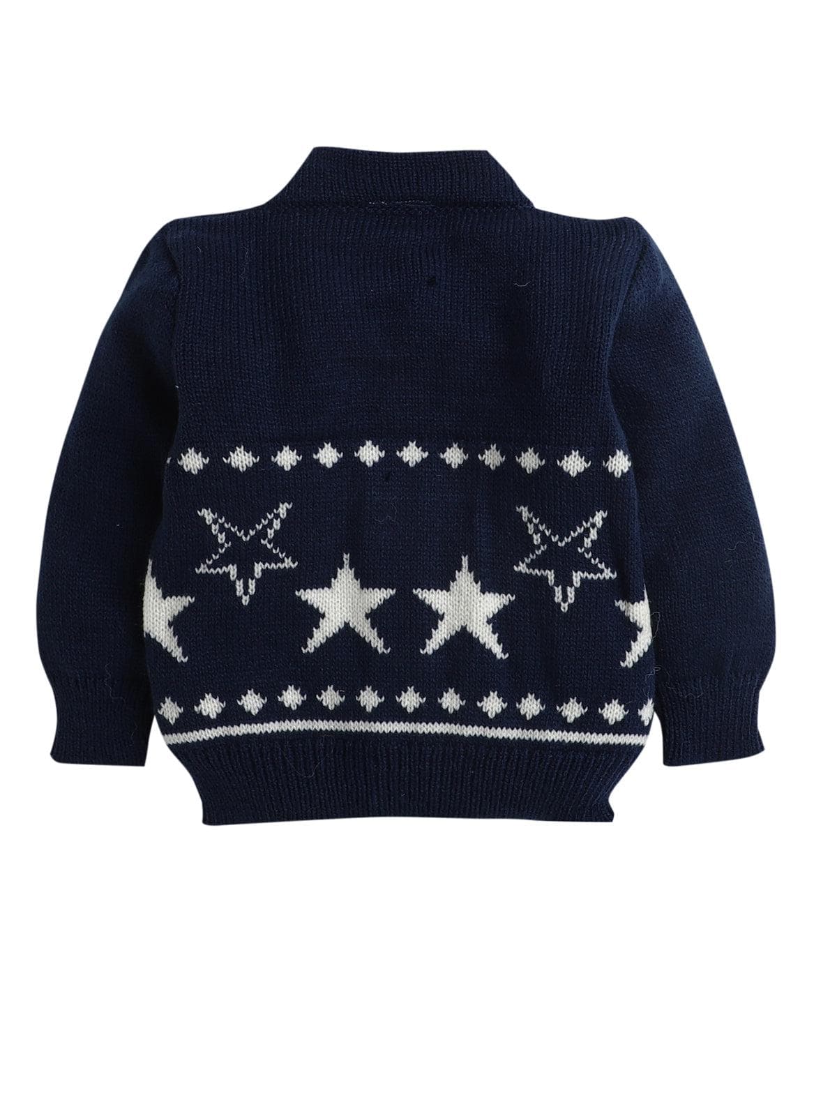 Little Angels Little Angels Sweater Set Baby Wool Full Sleeves V-Neck Jacquard Star Design Blue & Cream 3-Piece Set Sweater Sets Twinkle Nest Baby Knit Set