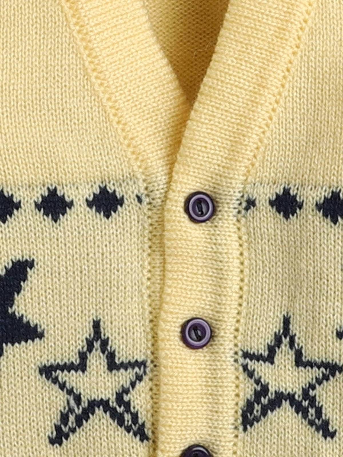 Little Angels Little Angels Sweater Set Baby Wool Full Sleeves V-Neck Jacquard Star Design Blue & Cream 3-Piece Set Sweater Sets Twinkle Nest Baby Knit Set
